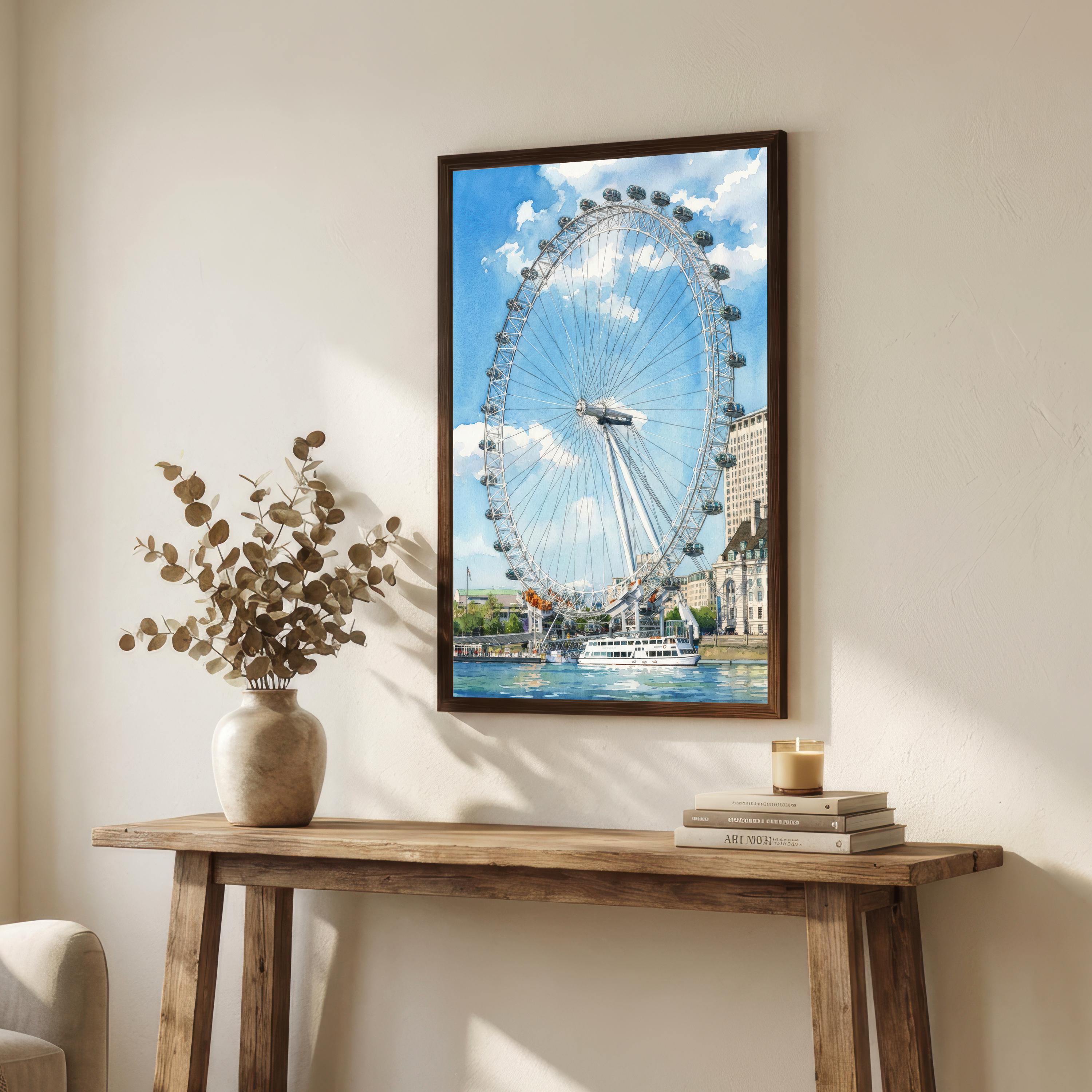 London Eye Watercolour Print: England Landmark Art