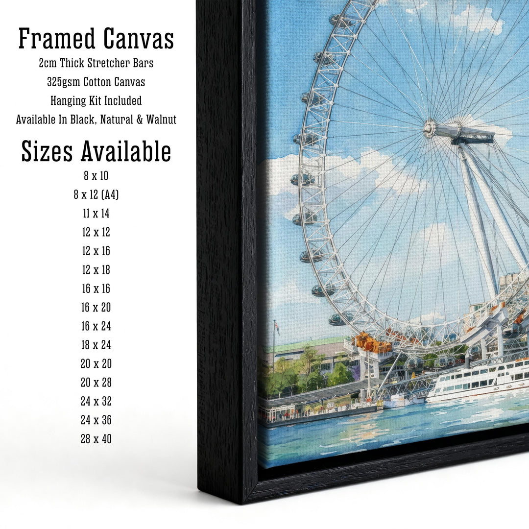 London Eye Watercolour Painting Poster England Wall Art City Landmark Landscape Gift for UK Travel Lovers and Fans of Scenic British