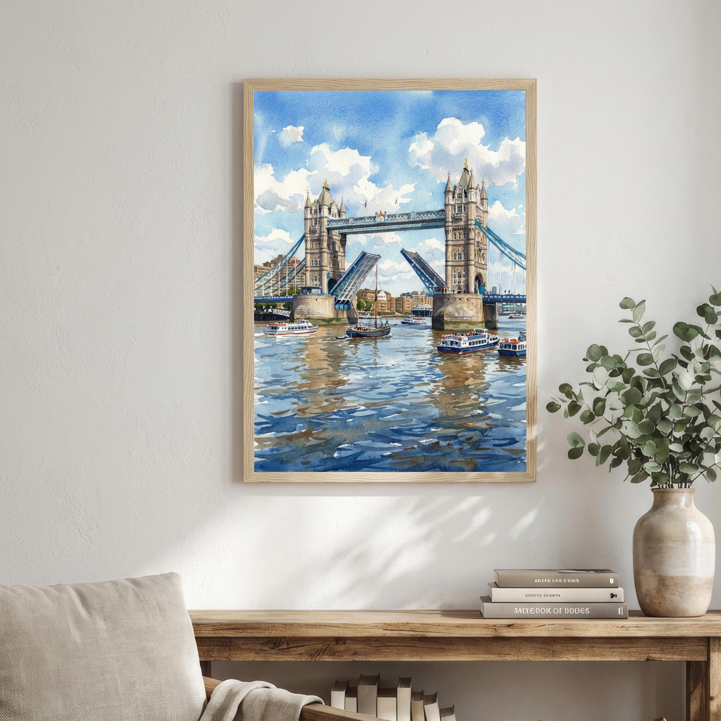 London Bridge Watercolour Print, England Landmark Art