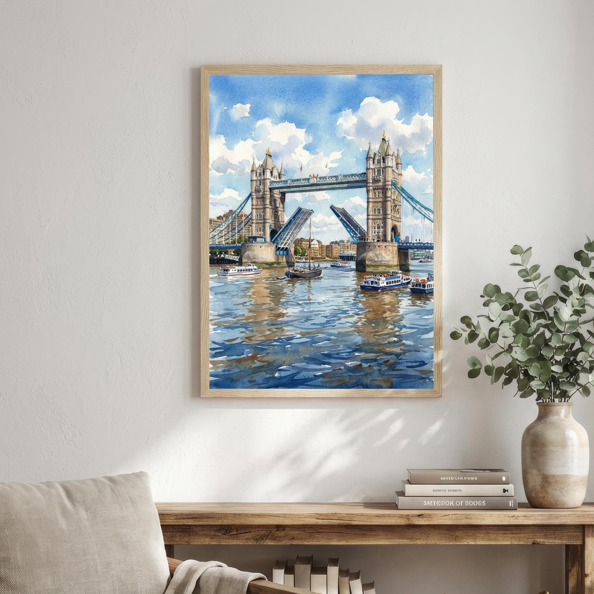 London Bridge Watercolour Print, England Landmark Art