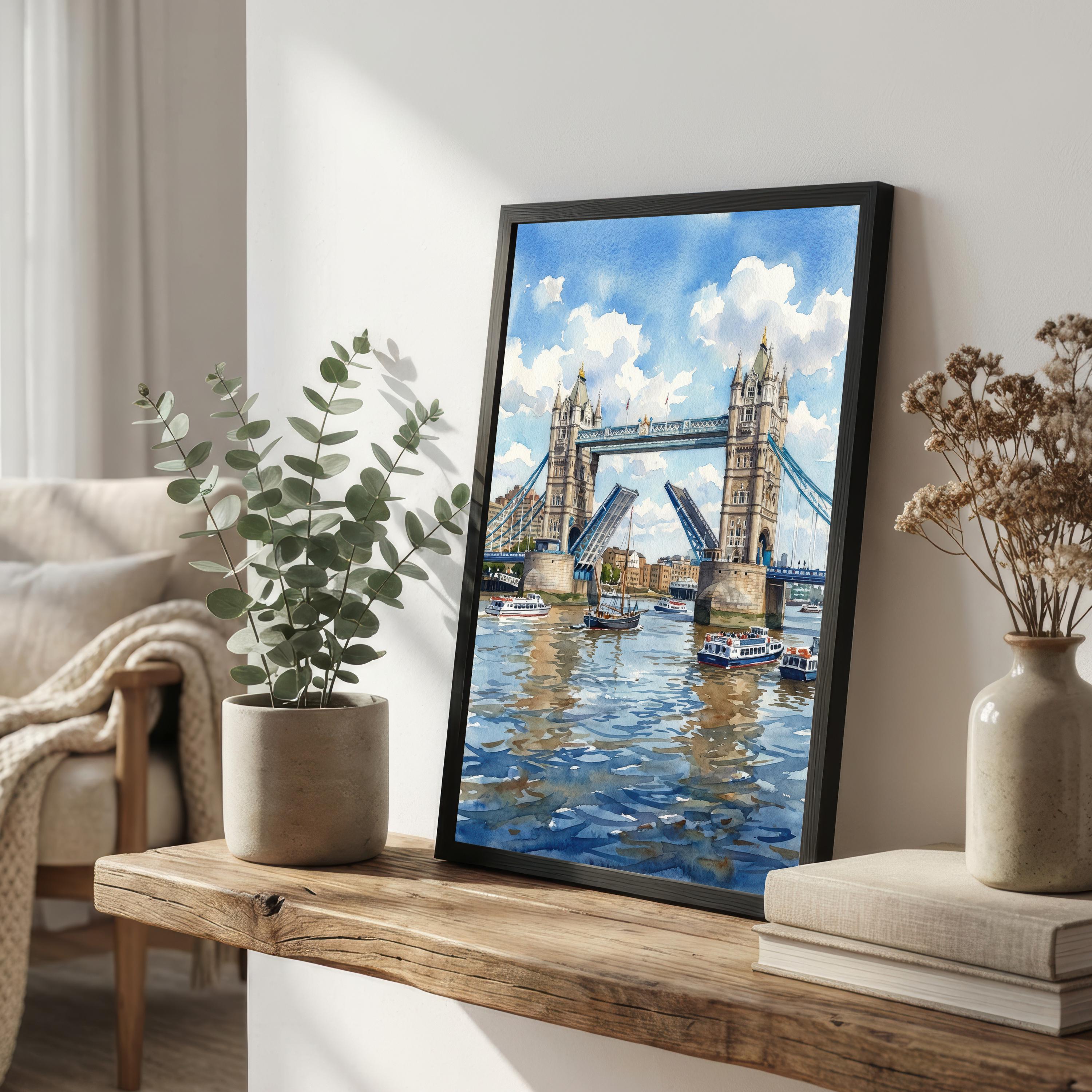 London Bridge Watercolour Print, England Landmark Art