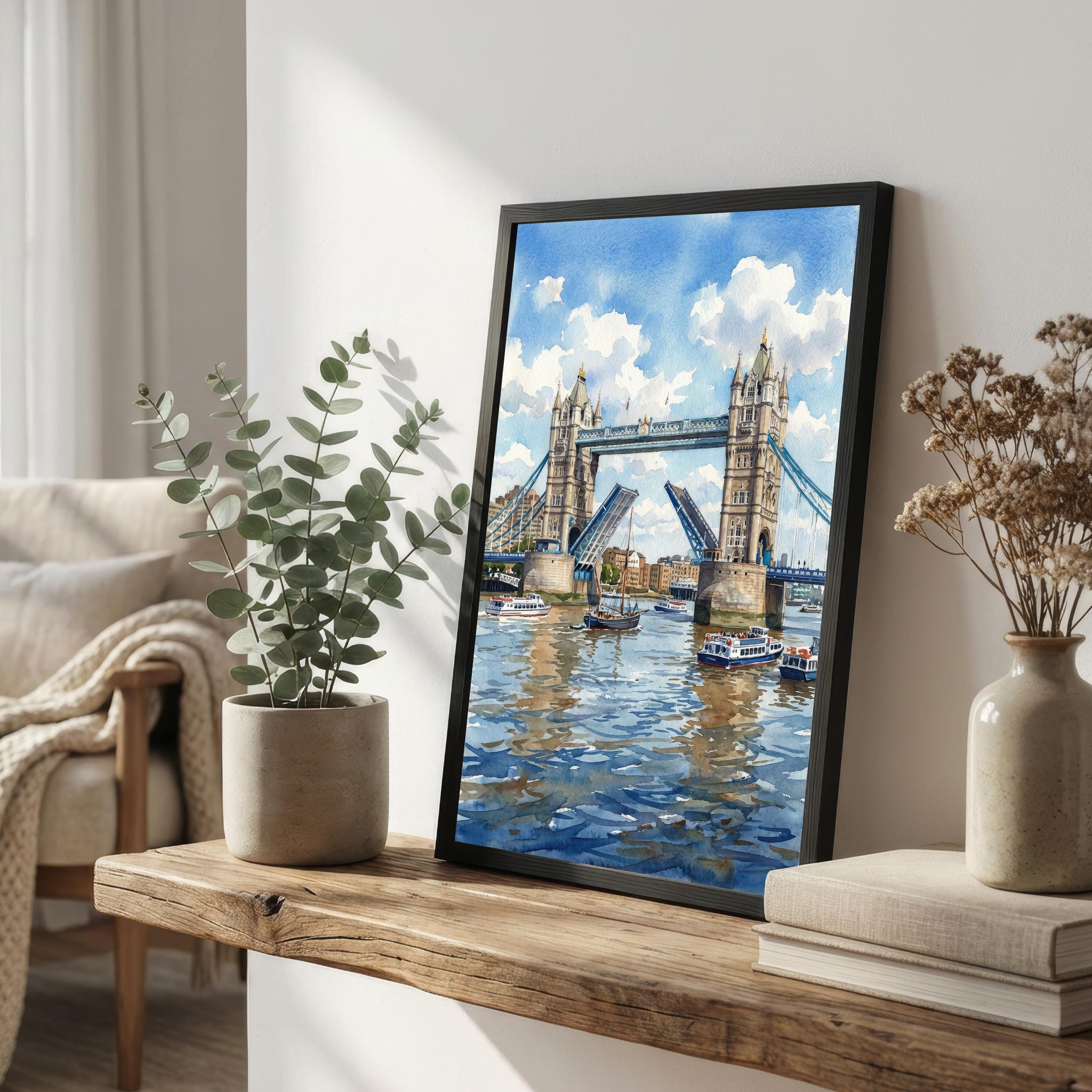 London Bridge Watercolour Print, England Landmark Art