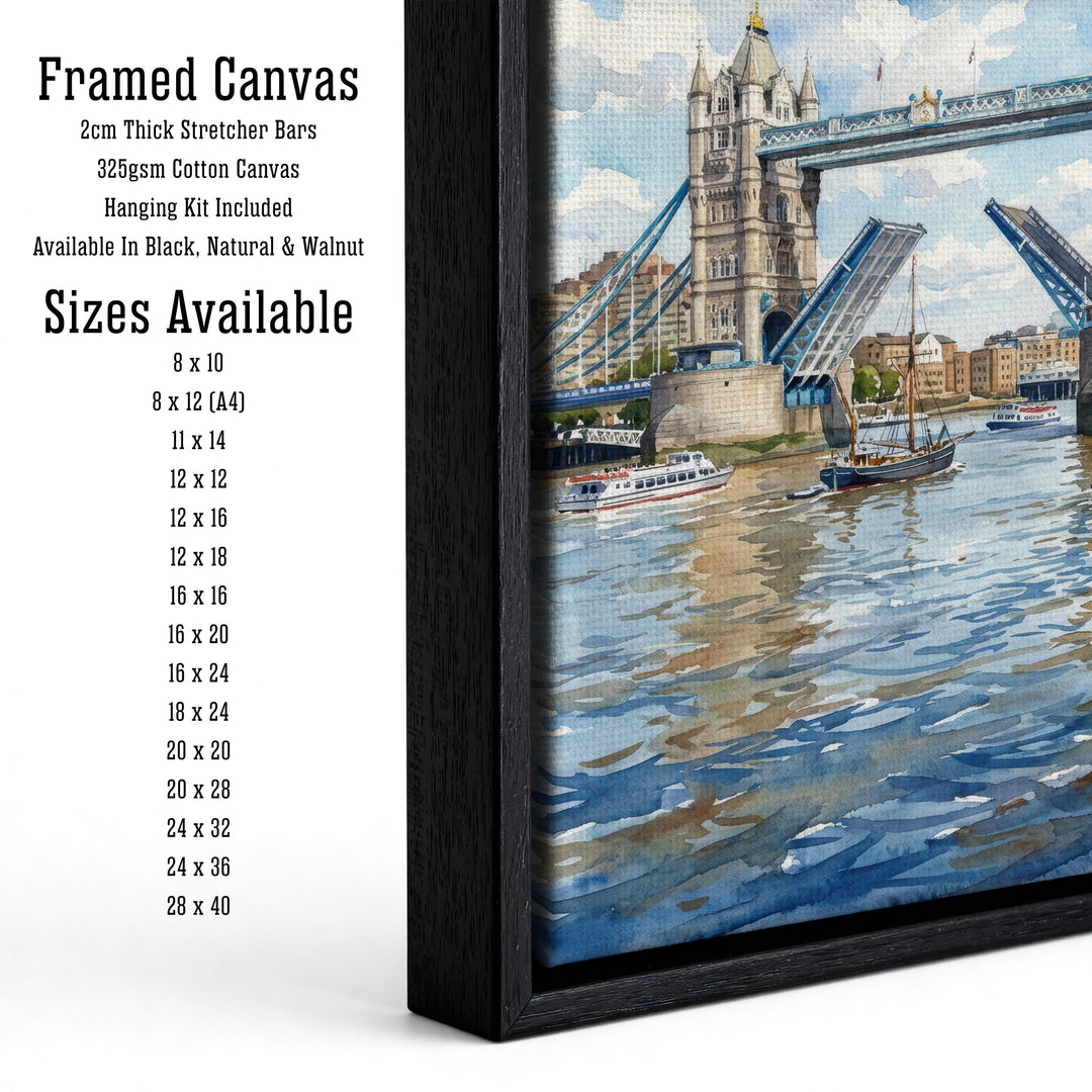 London Bridge Watercolour Painting Poster England Wall Art City Landmark Landscape Gift for UK Travel Lovers and Fans of Scenic British
