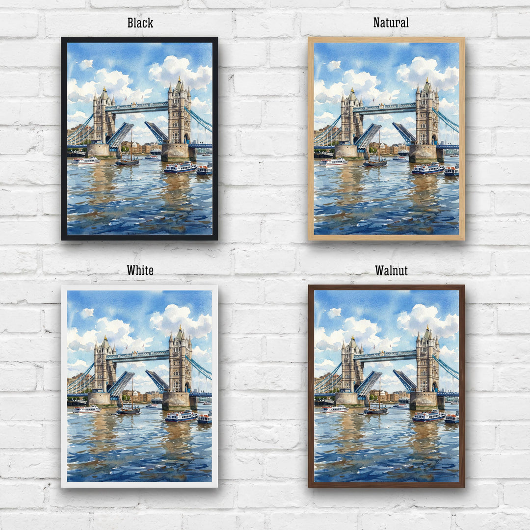 London Bridge Watercolour Painting Poster England Wall Art City Landmark Landscape Gift for UK Travel Lovers and Fans of Scenic British