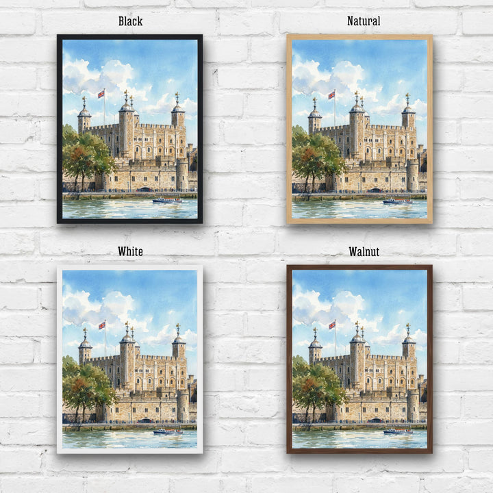 Tower of London Watercolor Painting Poster England Wall Art Historic Landmark Print Gift for UK Travel Lovers and Fans of Scenic British