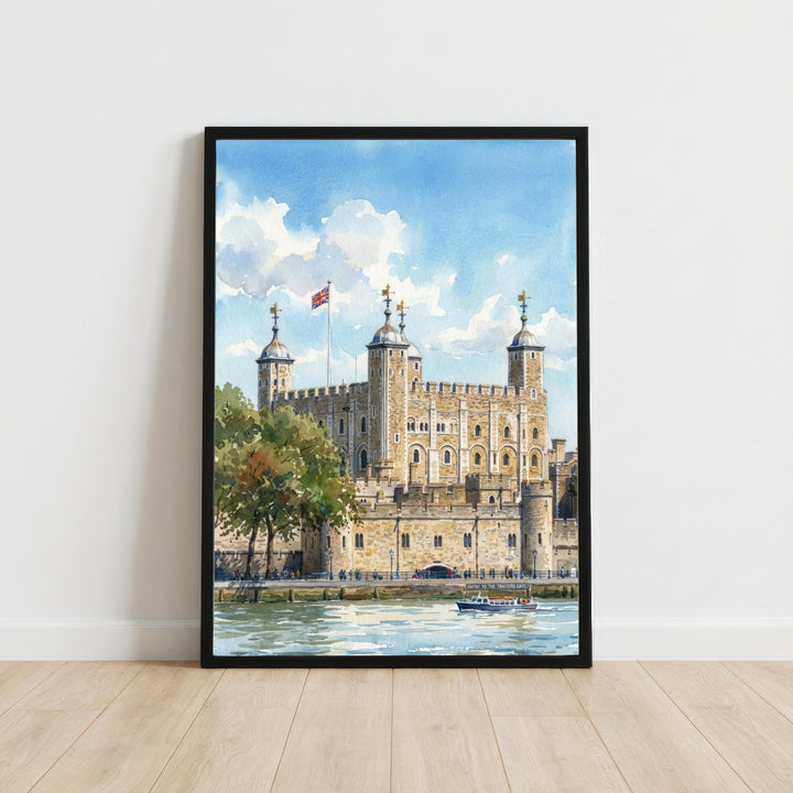Tower of London Watercolor Painting Poster England Wall Art Historic Landmark Print Gift for UK Travel Lovers and Fans of Scenic British