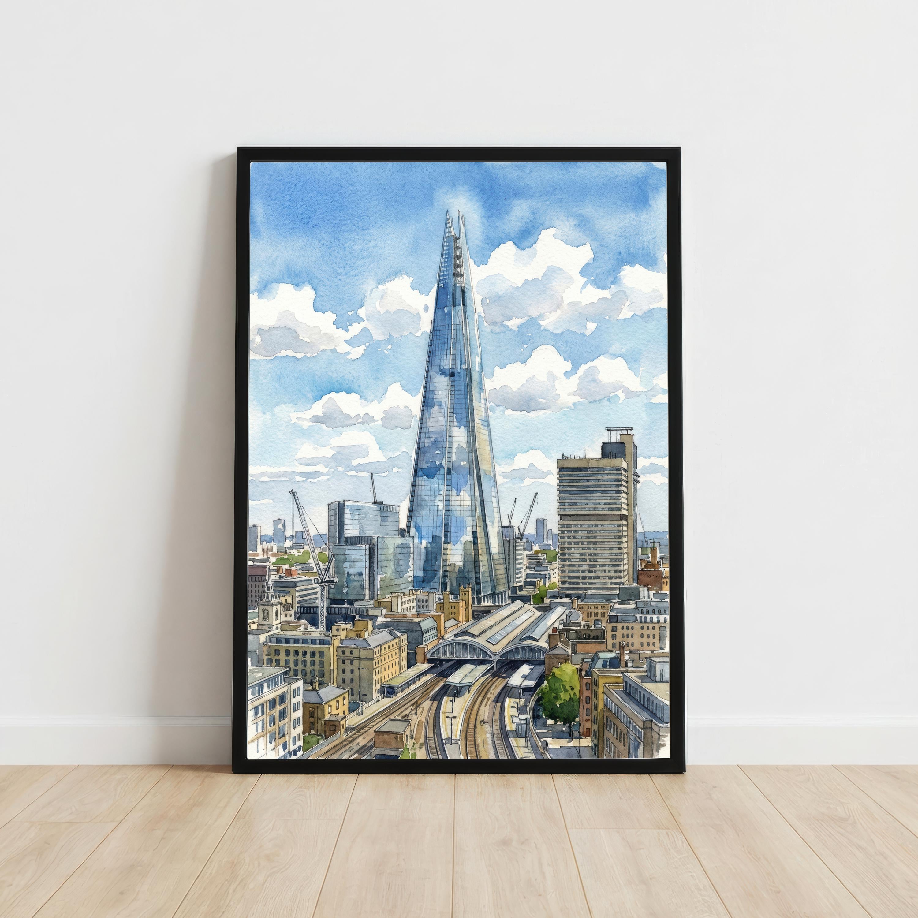 The Shard London Watercolor Print, Modern British Wall Art