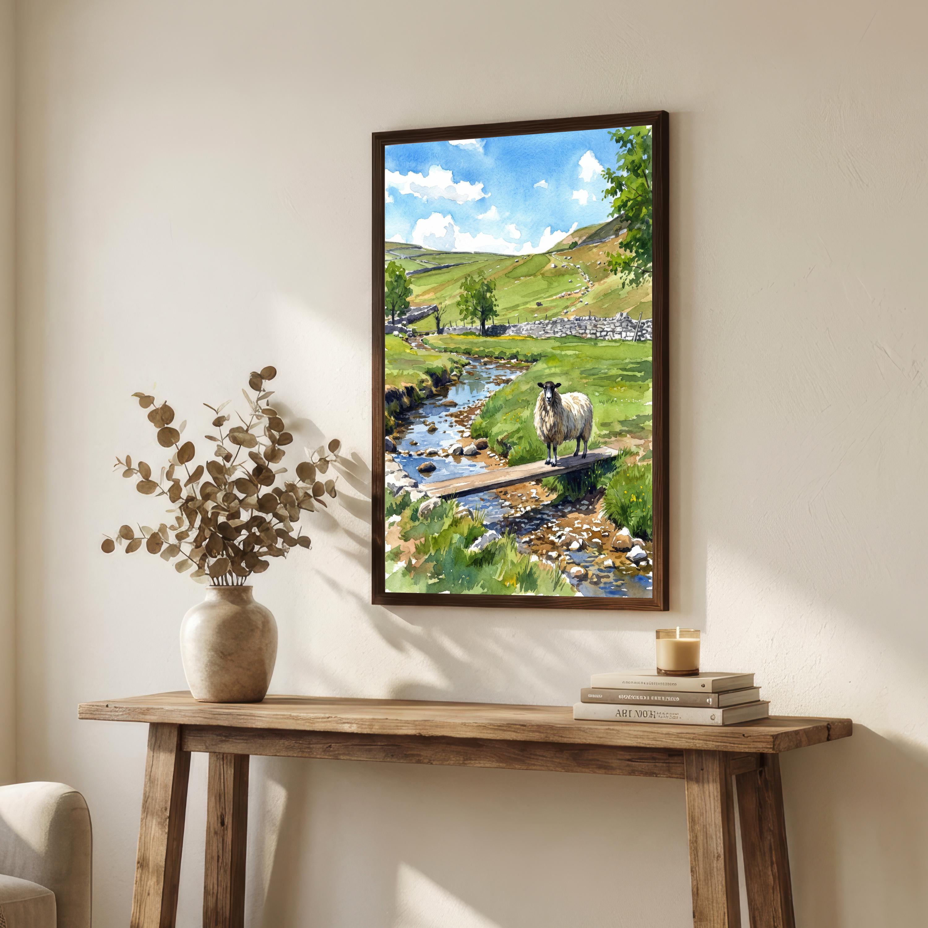 Yorkshire Dales Watercolor Painting Poster England Wall Art Countryside Landscape Print Gift for UK Travel Lovers and Fans of Scenic