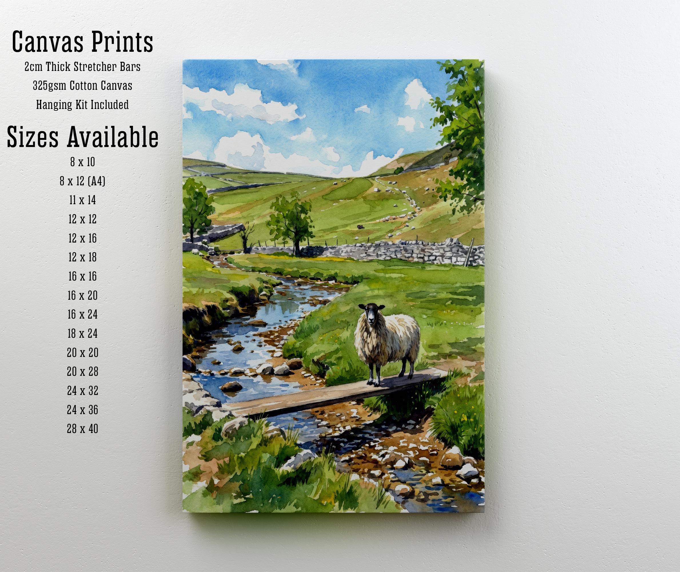 Yorkshire Dales Watercolor Painting Poster England Wall Art Countryside Landscape Print Gift for UK Travel Lovers and Fans of Scenic
