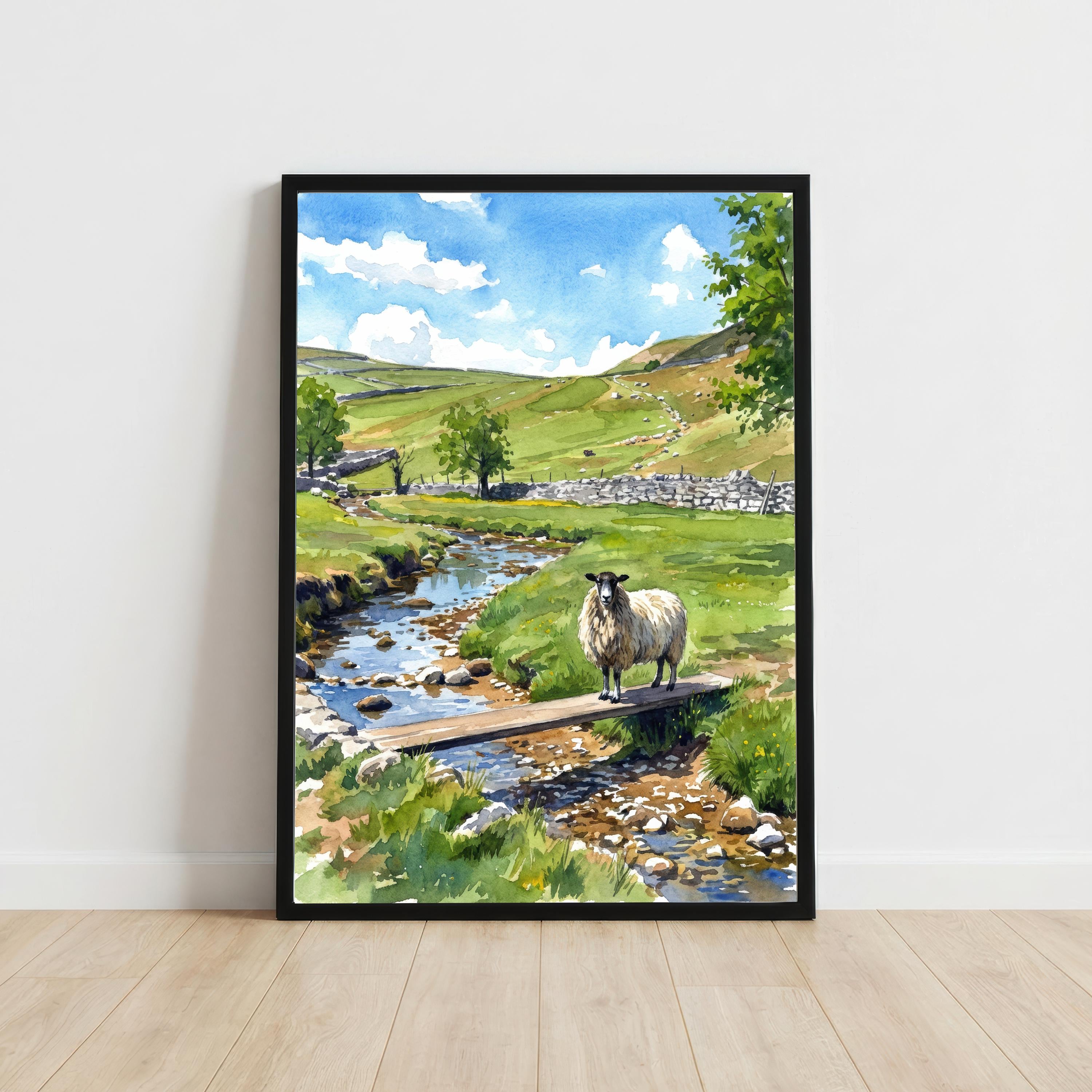 Yorkshire Dales Watercolor Painting Poster England Wall Art Countryside Landscape Print Gift for UK Travel Lovers and Fans of Scenic