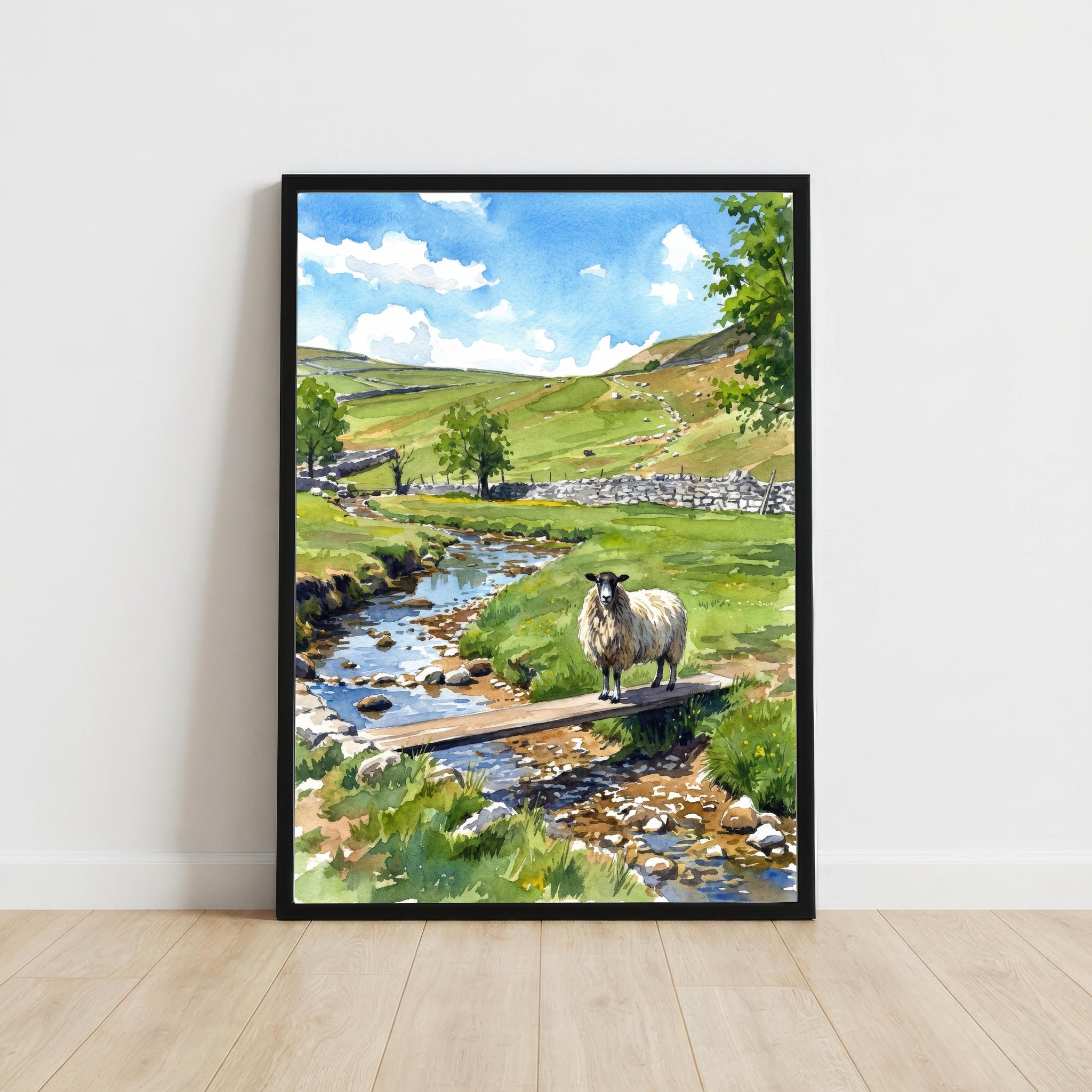 Yorkshire Dales Watercolor Painting Poster England Wall Art Countryside Landscape Print Gift for UK Travel Lovers and Fans of Scenic