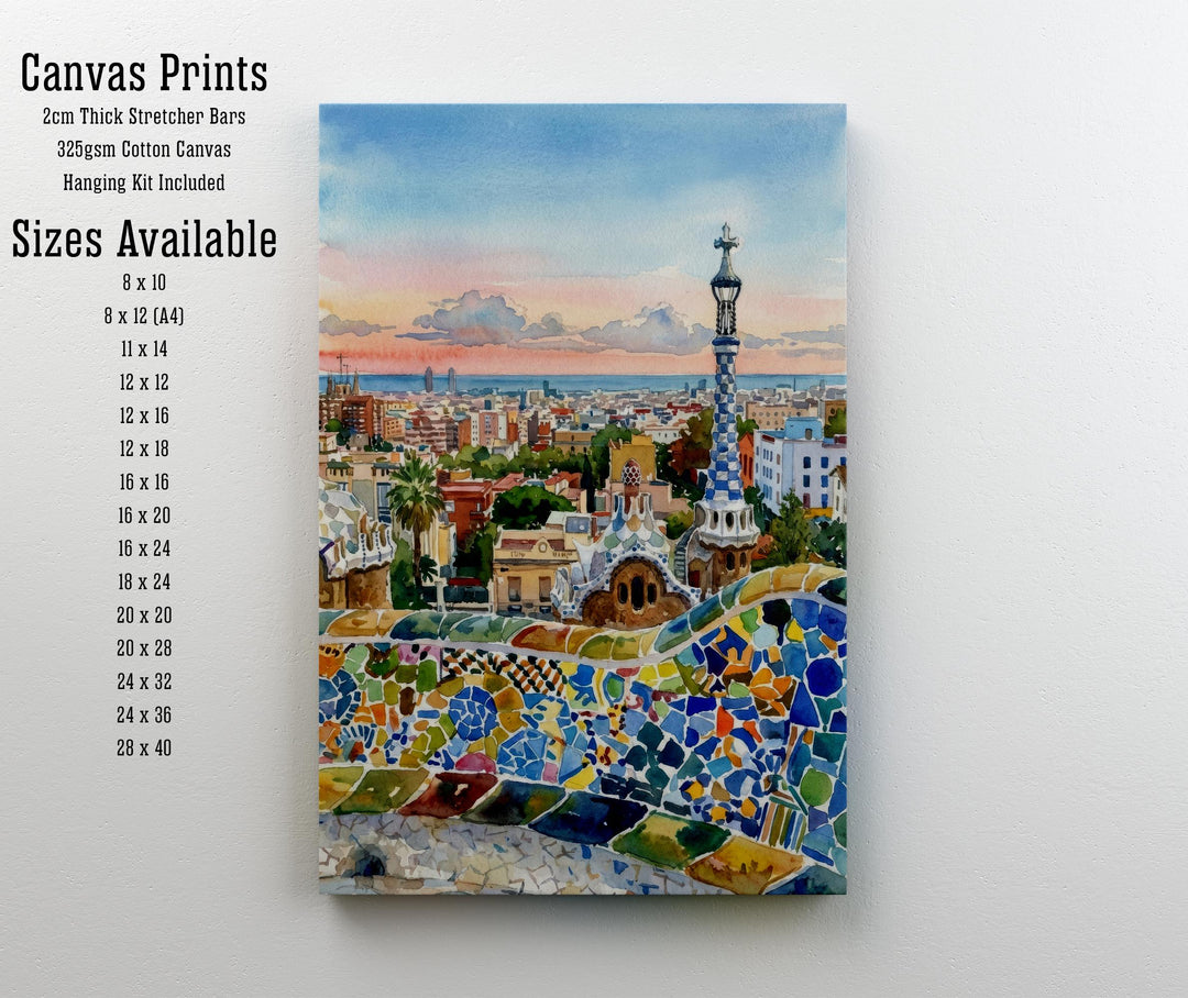 Barcelona Watercolor Painting Poster Spain Wall Art City Landscape Print Gift for Europe Travel Lovers and Fans of Scenic Mediterranean