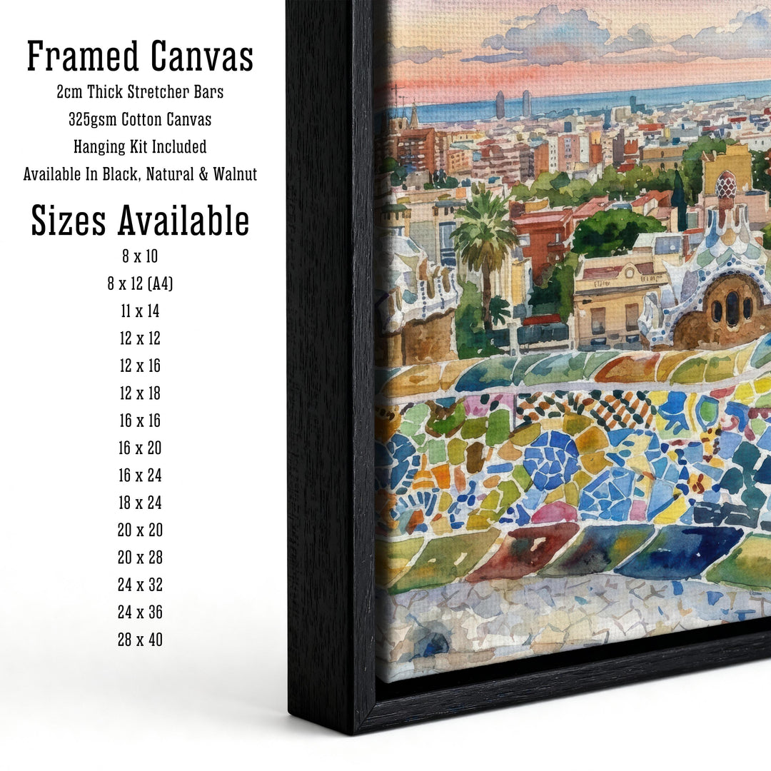 Barcelona Watercolor Painting Poster Spain Wall Art City Landscape Print Gift for Europe Travel Lovers and Fans of Scenic Mediterranean