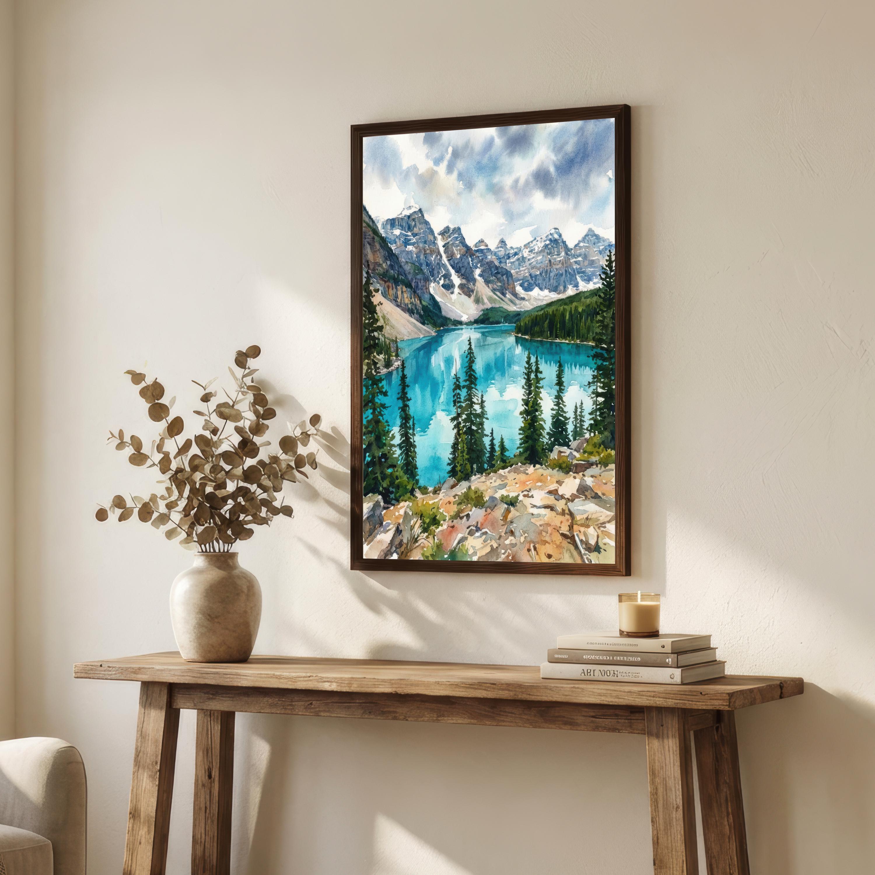 Banff National Park Watercolor Art Print: Canadian Rockies Landscape