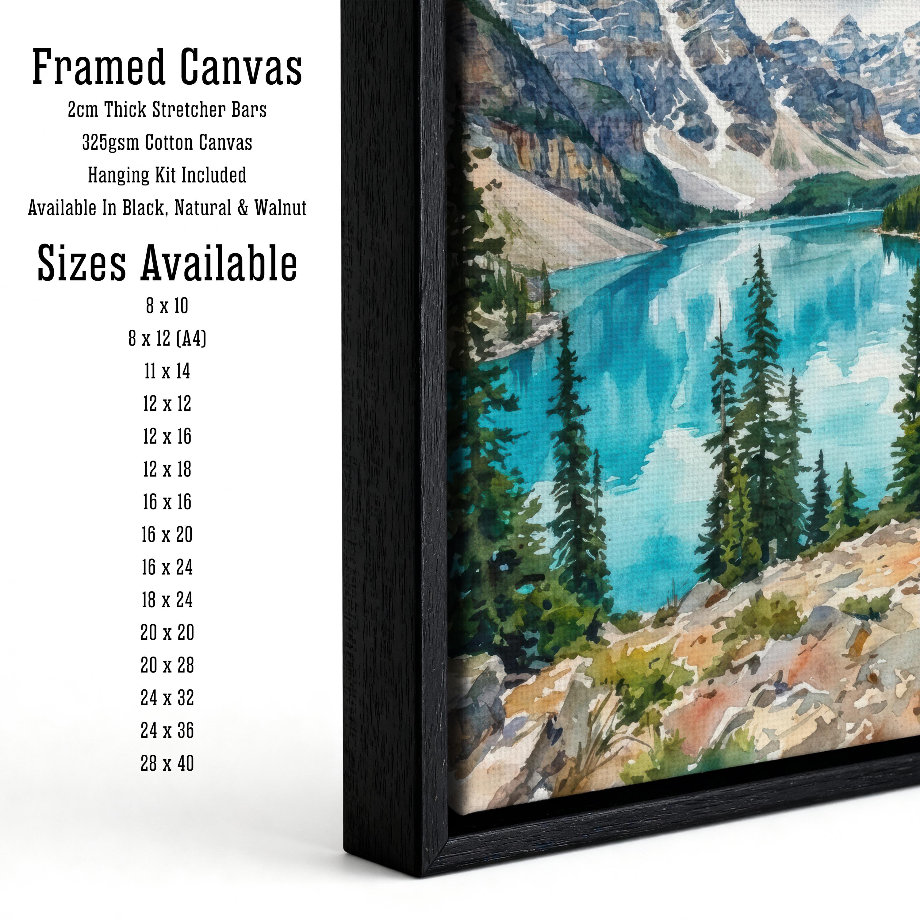 Banff National Park Watercolor Art Print: Canadian Rockies Landscape