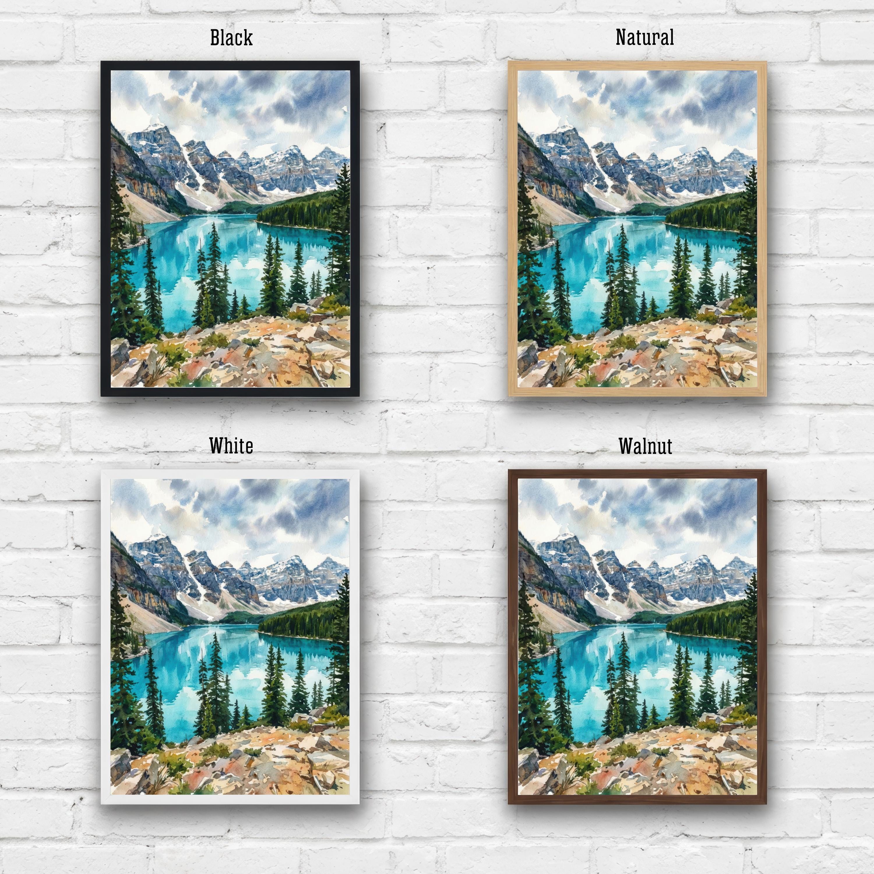 Banff National Park Watercolor Art Print: Canadian Rockies Landscape