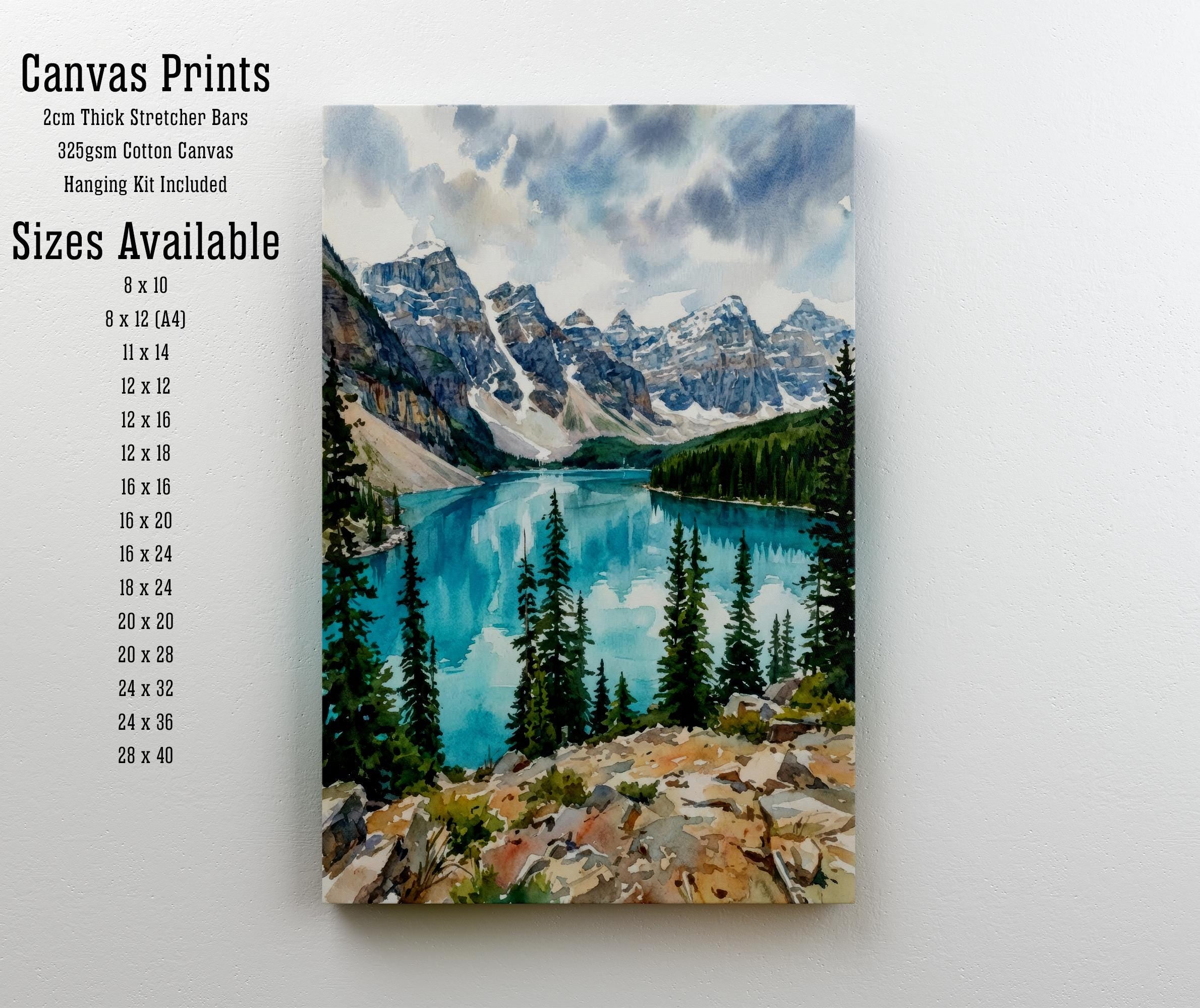 Banff National Park Watercolor Art Print: Canadian Rockies Landscape