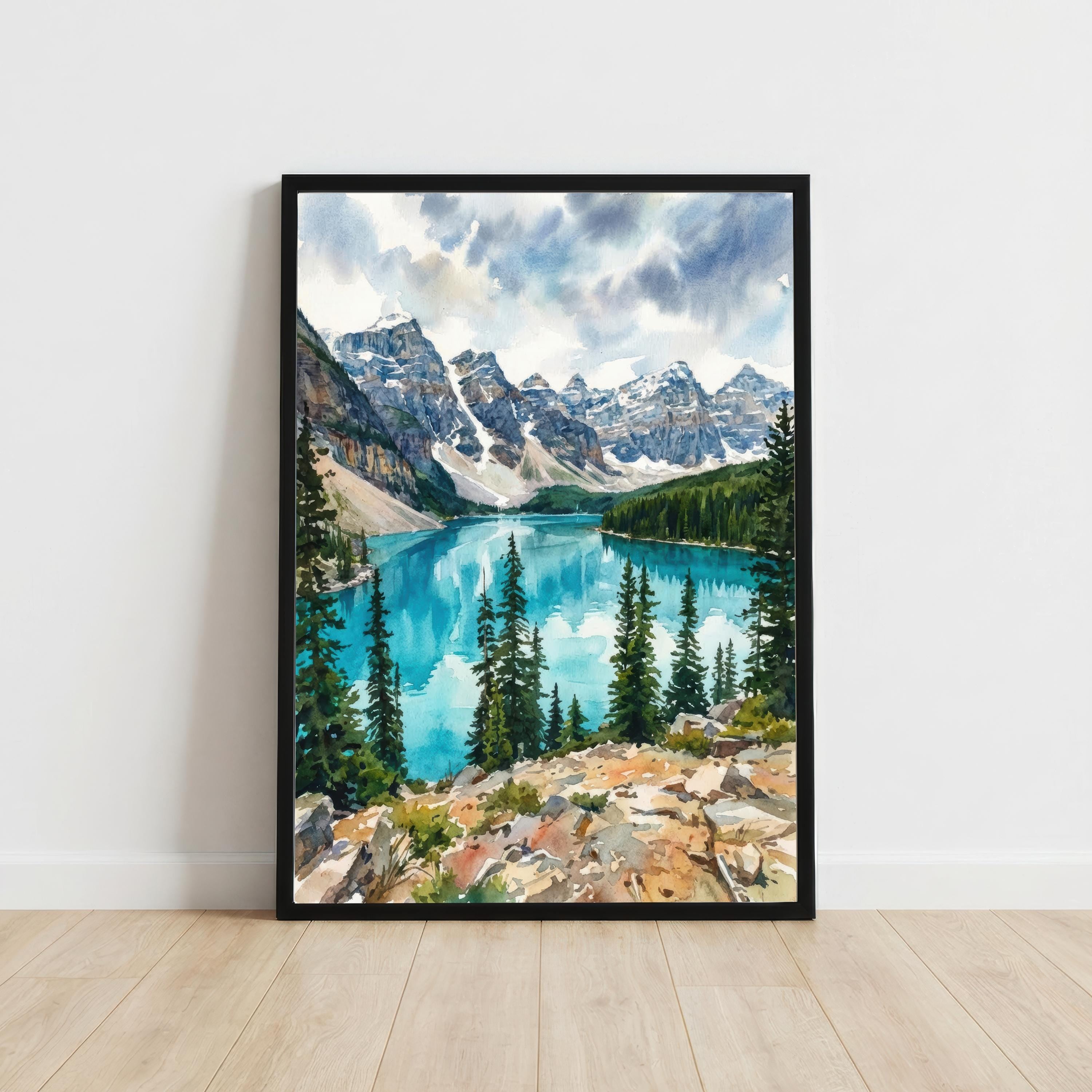 Banff National Park Watercolor Art Print: Canadian Rockies Landscape