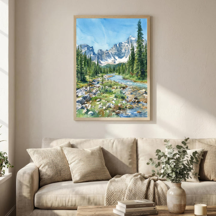 Banff National Park Watercolor Painting Poster Canada Wall Art Mountain Landscape Print Gift for Nature Lovers and Fans of Scenic Canadian