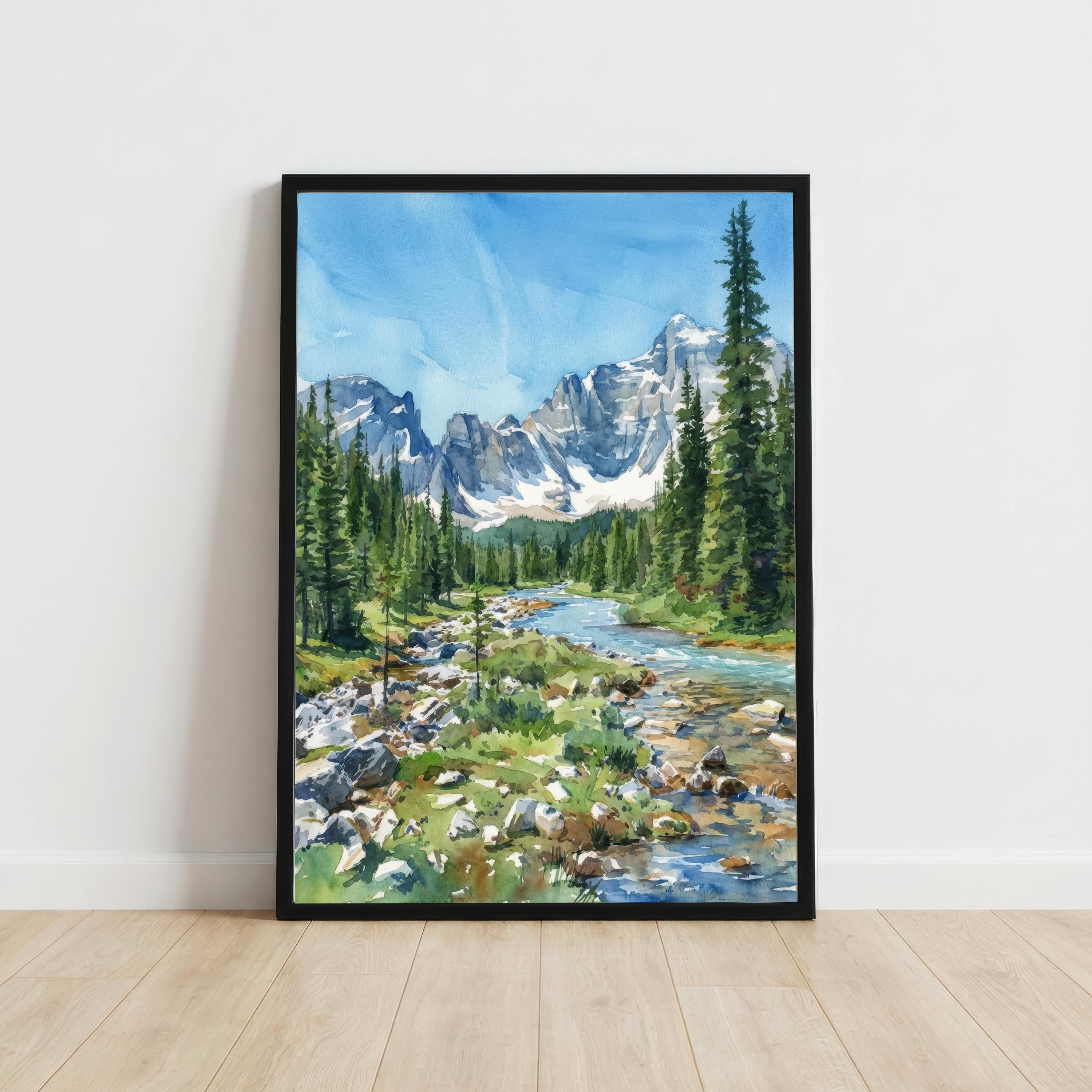 Banff National Park Watercolor Print: Canadian Rockies Landscape Art