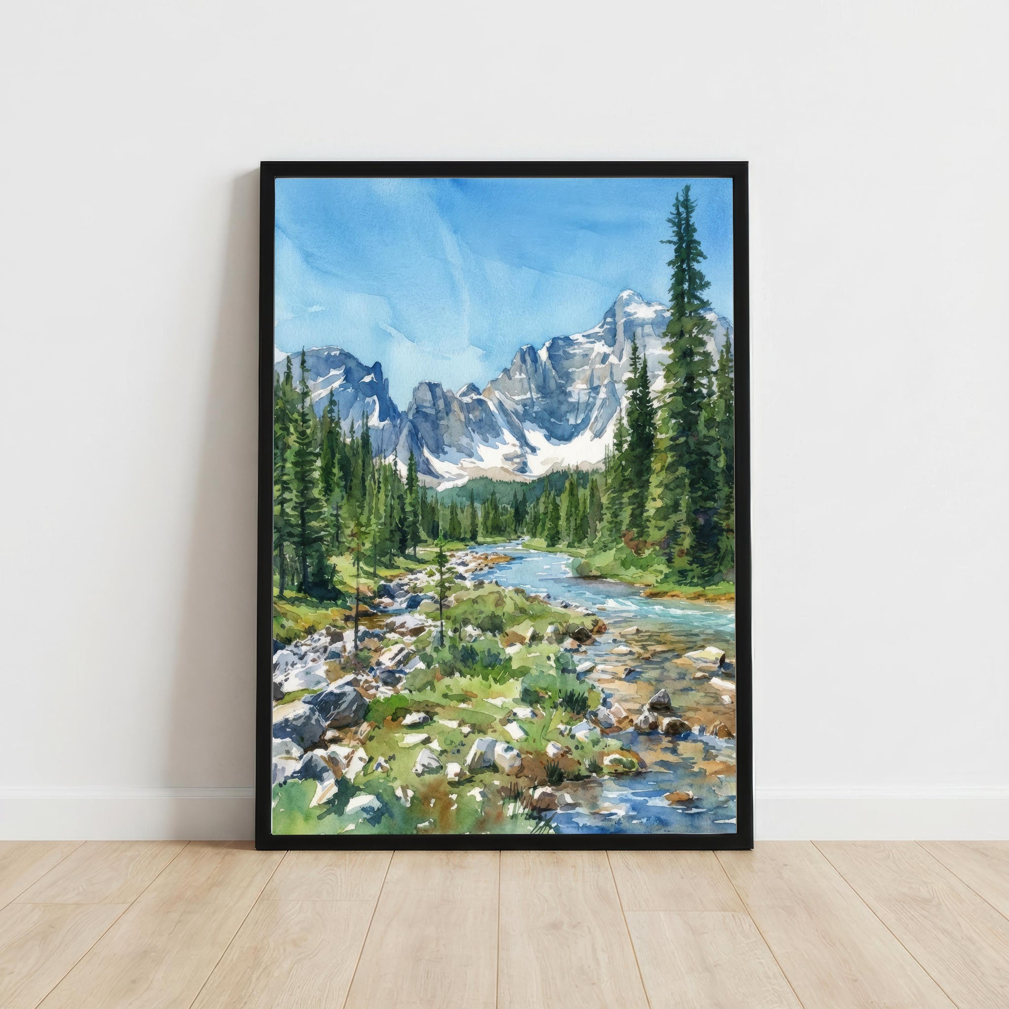 Banff National Park Watercolor Print: Canadian Rockies Landscape Art