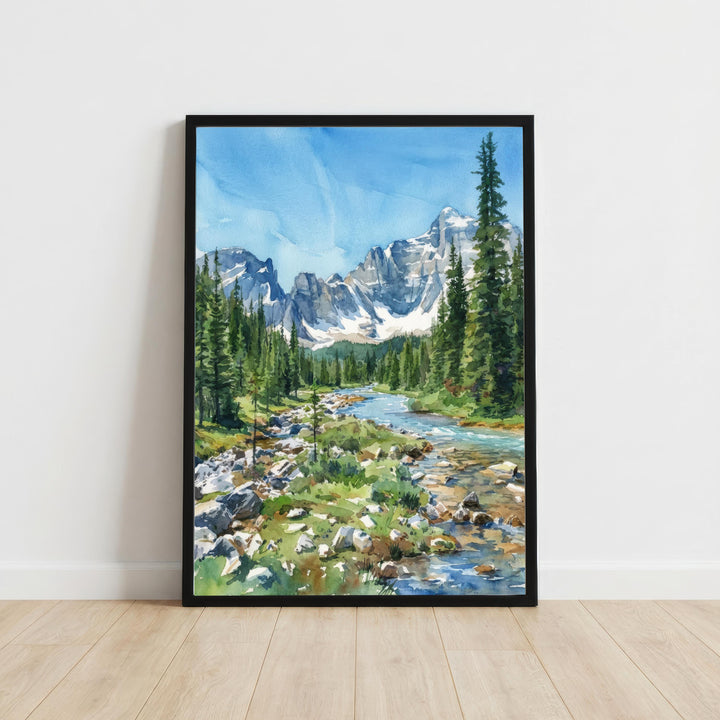 Banff National Park Watercolor Painting Poster Canada Wall Art Mountain Landscape Print Gift for Nature Lovers and Fans of Scenic Canadian