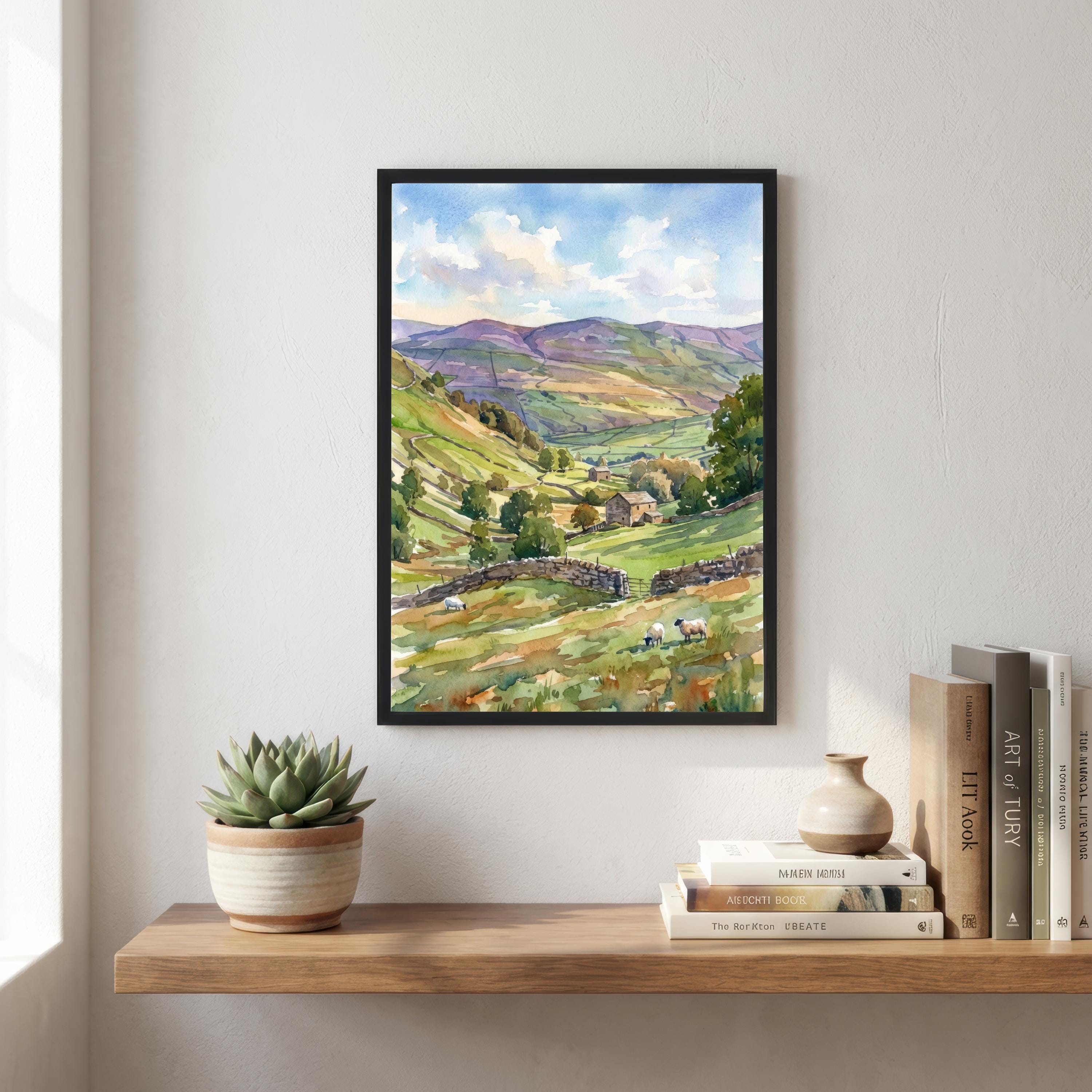 Yorkshire Dales Watercolor Painting Poster England Wall Art Countryside Landscape Print Gift for UK Travel Lovers and Fans of Scenic