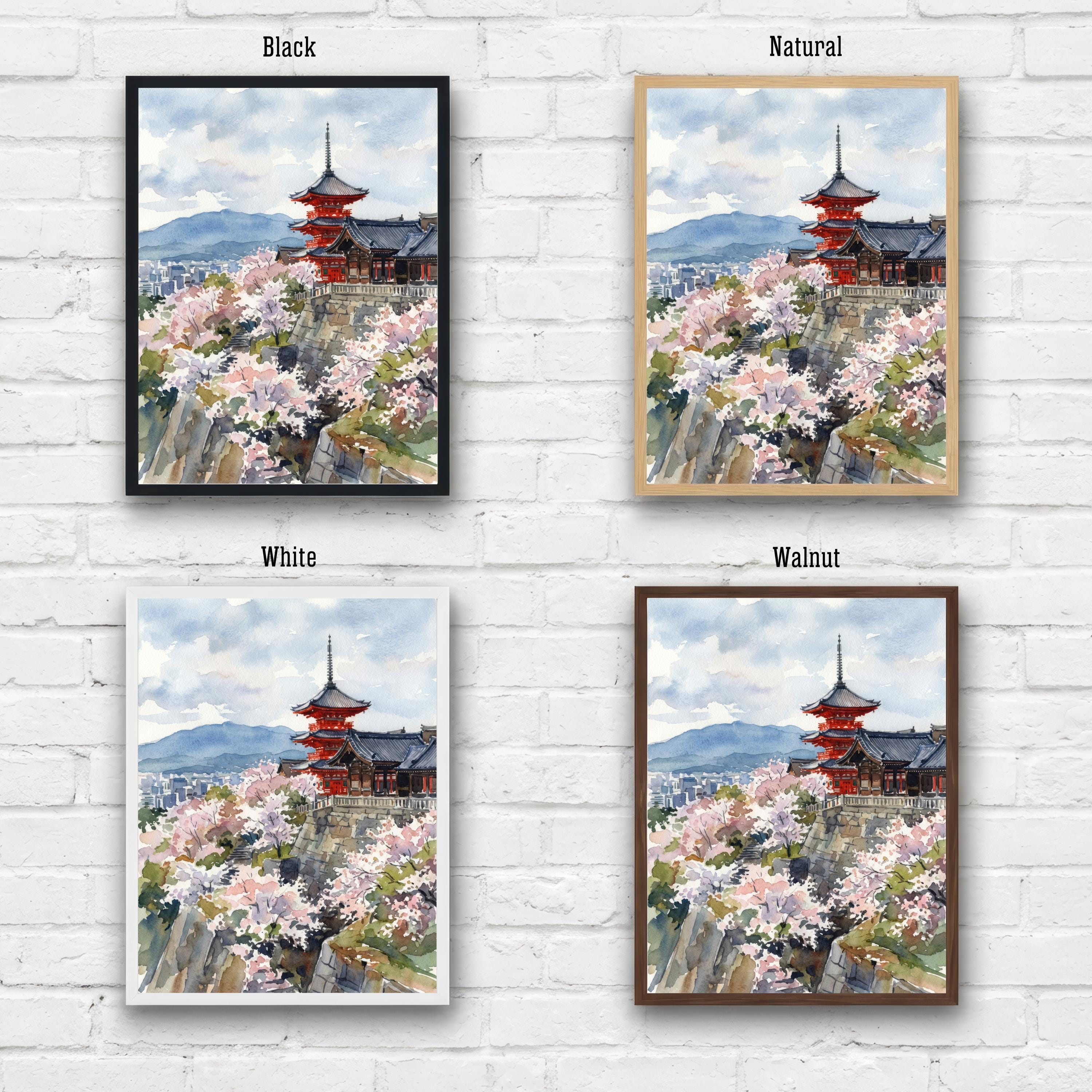 Kyoto Japan Watercolor Painting Poster Wall Art Historic City Landscape Print Gift for Asia Travel Lovers and Fans of Scenic Japanese