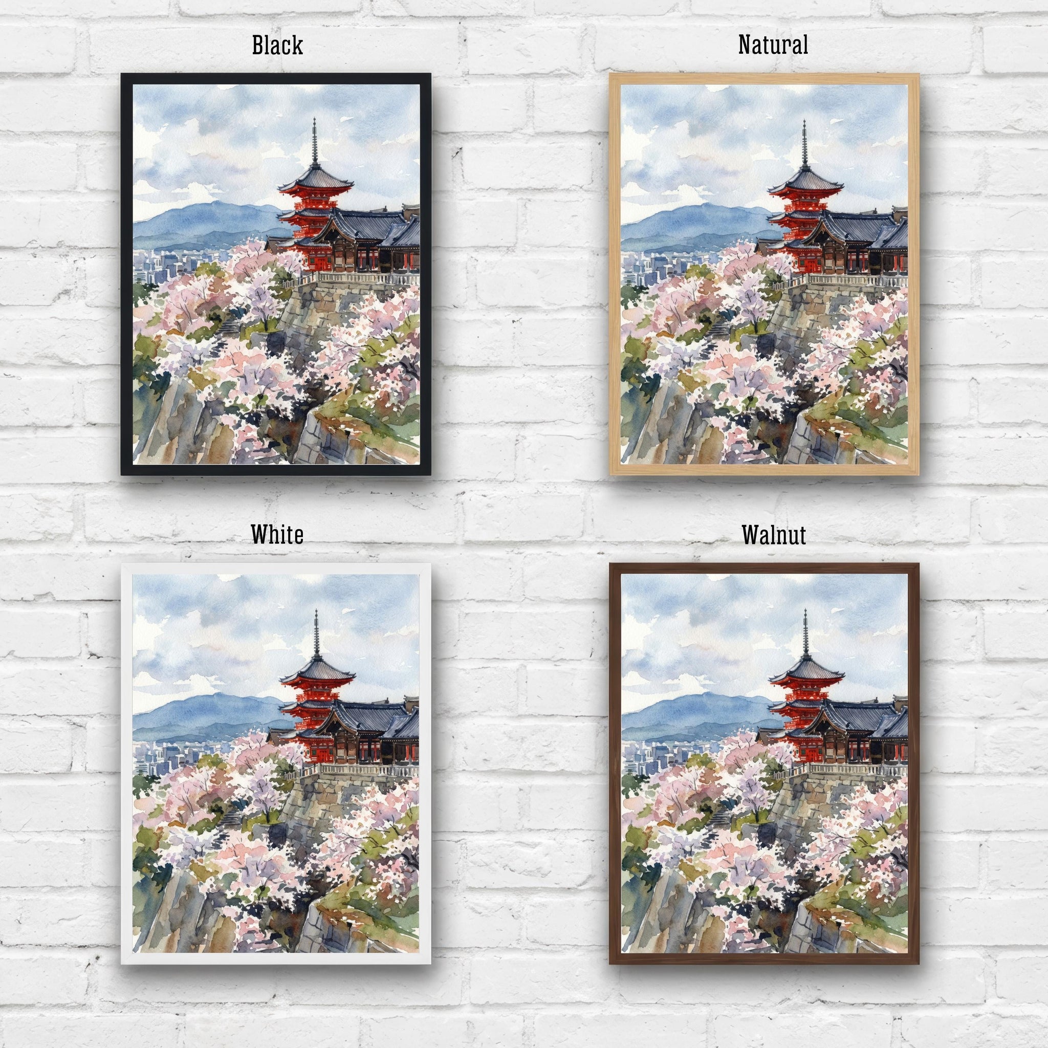 Kyoto Japan Watercolor Painting Poster Wall Art Historic City Landscape Print Gift for Asia Travel Lovers and Fans of Scenic Japanese