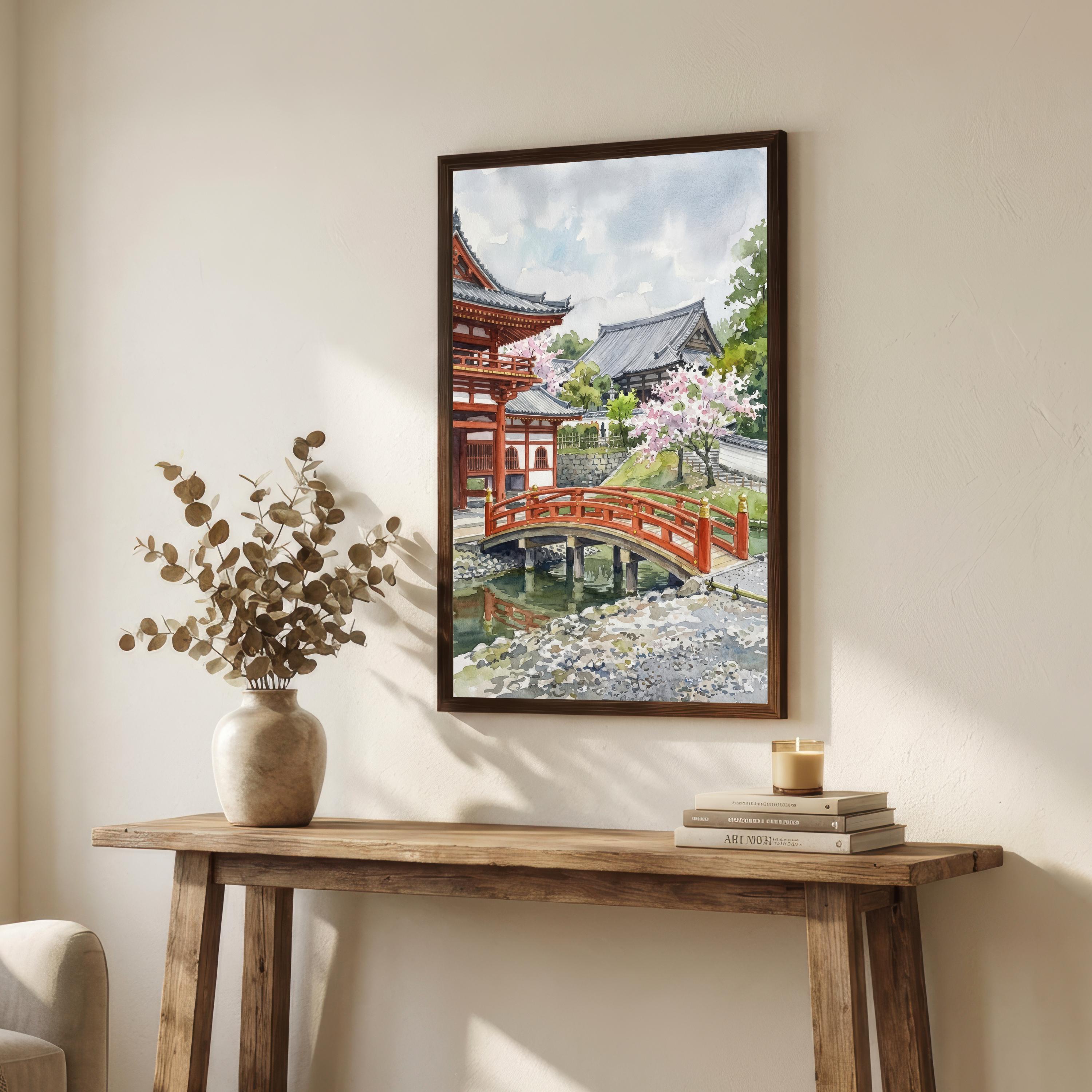 Kyoto Japan Watercolor Painting Poster Wall Art Historic City Landscape Print Gift for Asia Travel Lovers and Fans of Scenic Japanese
