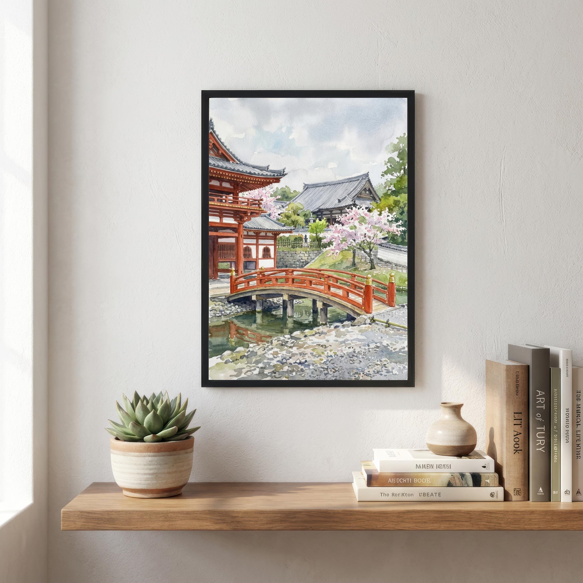 Kyoto Japan Watercolor Painting Poster Wall Art Historic City Landscape Print Gift for Asia Travel Lovers and Fans of Scenic Japanese