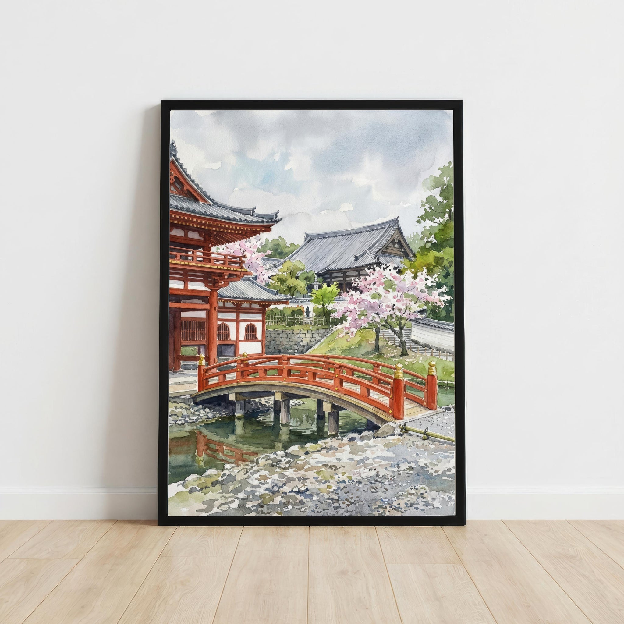 Kyoto Japan Watercolor Painting Poster Wall Art Historic City Landscape Print Gift for Asia Travel Lovers and Fans of Scenic Japanese