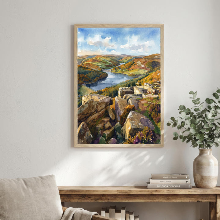 Peak District Watercolor Painting Poster England Wall Art Countryside Landscape Print Gift for UK Travel Lovers and Fans of Scenic