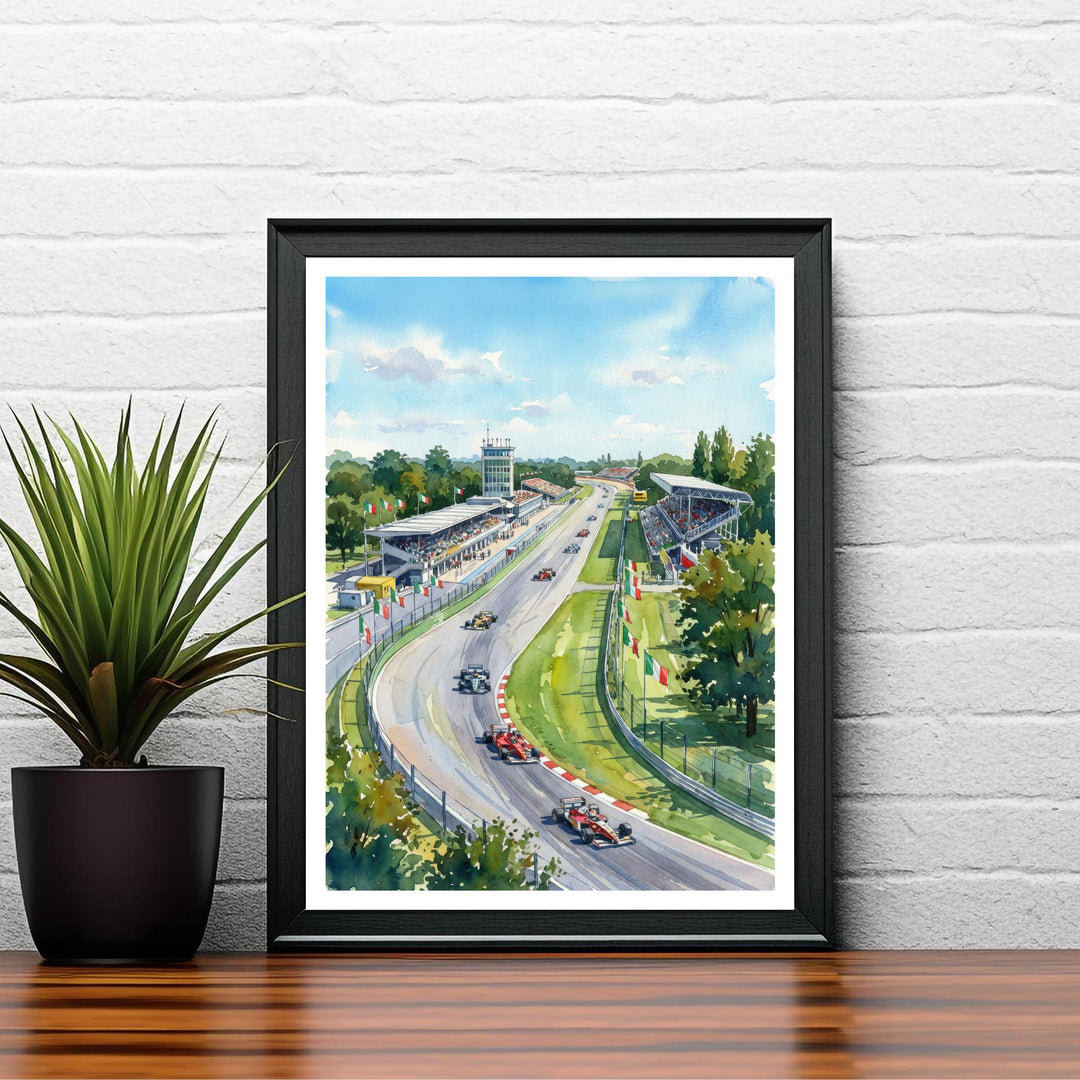 Monza Racing Car Circuit Watercolor Painting Poster Italy Wall Art Motorsport Landscape Print Gift for Racing Fans and Lovers of Scenic
