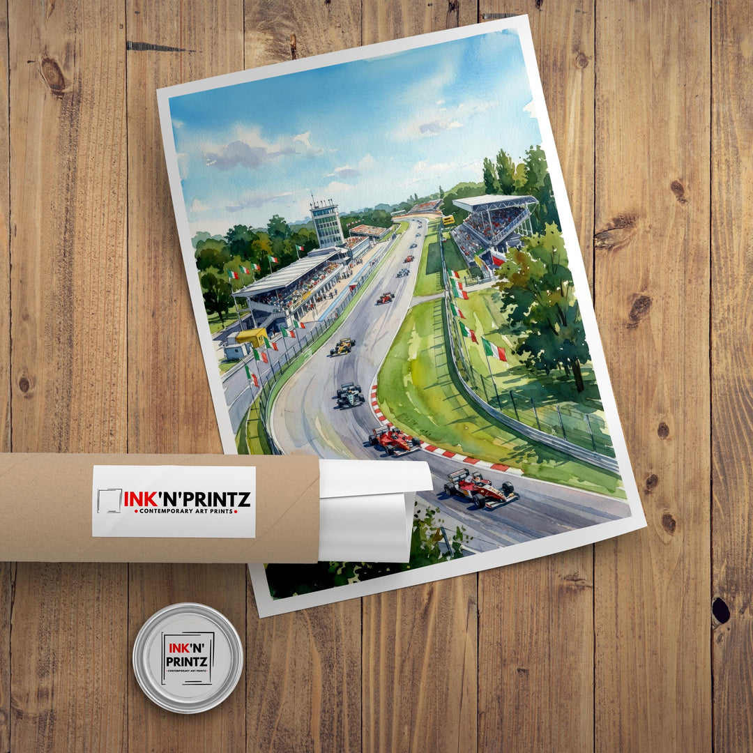 Monza Racing Car Circuit Watercolor Painting Poster Italy Wall Art Motorsport Landscape Print Gift for Racing Fans and Lovers of Scenic
