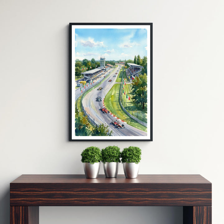 Monza Racing Car Circuit Watercolor Painting Poster Italy Wall Art Motorsport Landscape Print Gift for Racing Fans and Lovers of Scenic