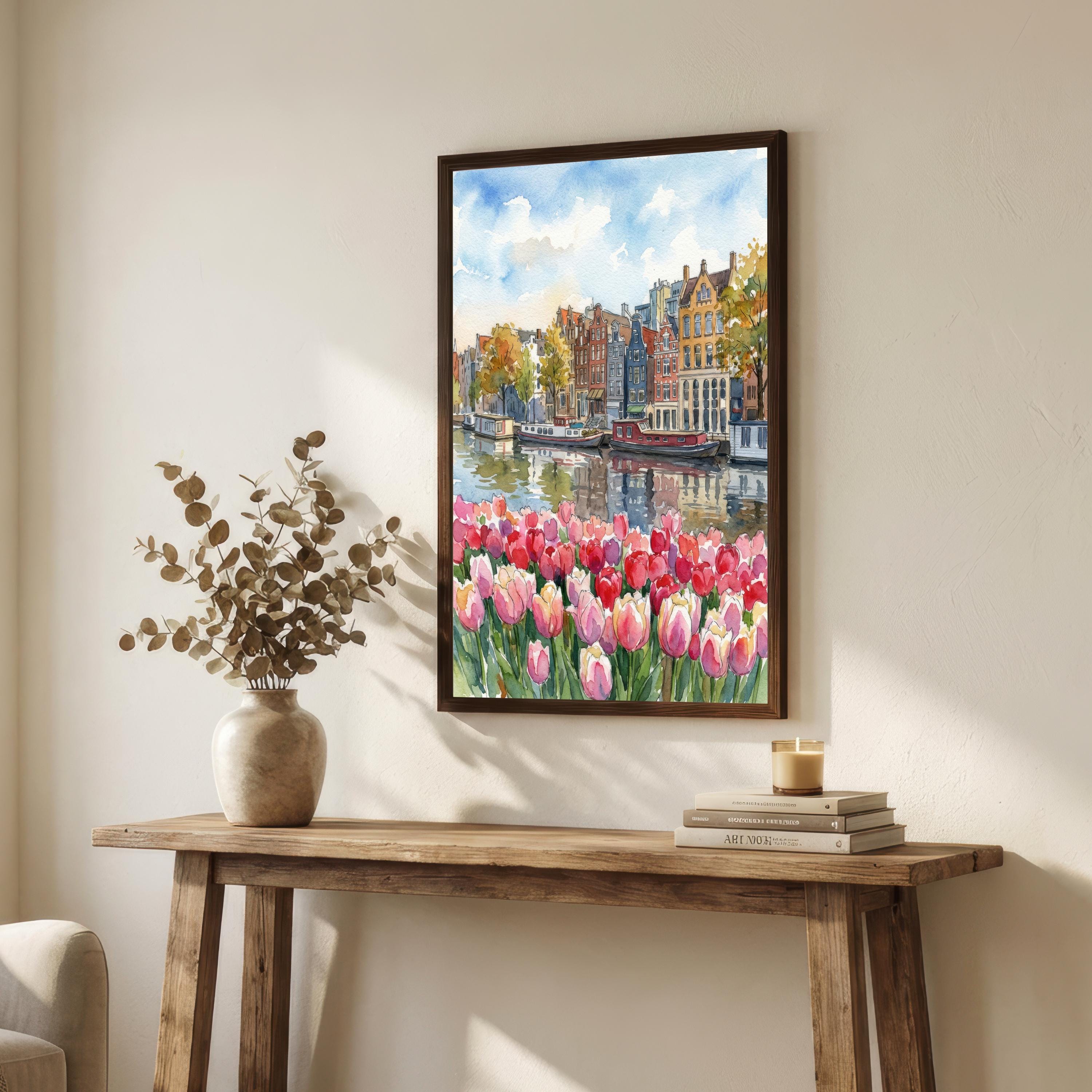 Amsterdam Canal Houses Watercolour Art Print, Netherlands Travel Poster