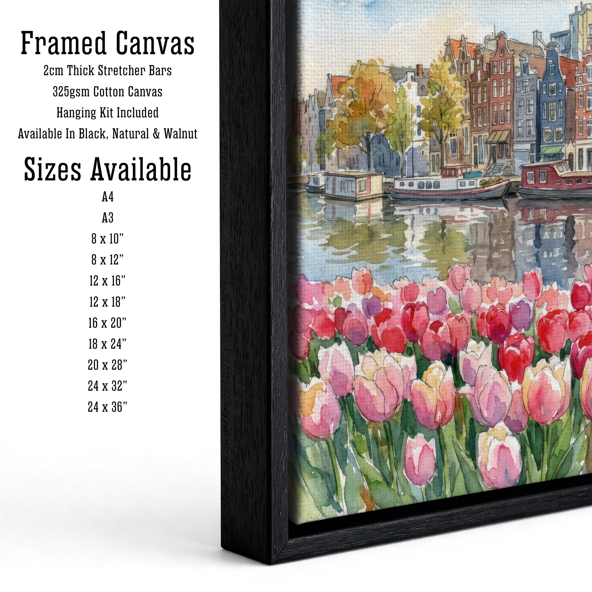 Amsterdam Canal Houses Watercolour Art Print, Netherlands Travel Poster