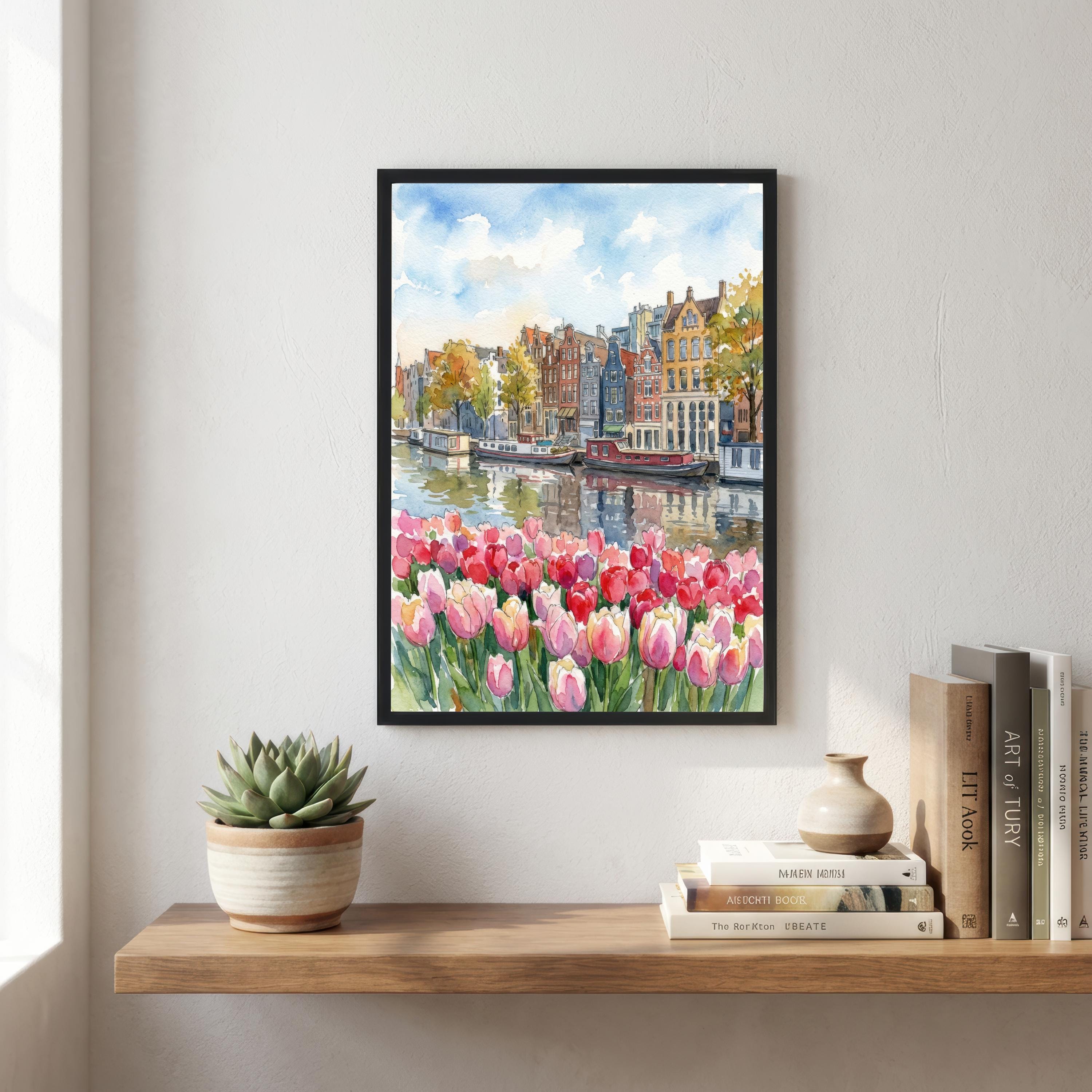 Amsterdam Canal Houses Watercolour Art Print, Netherlands Travel Poster
