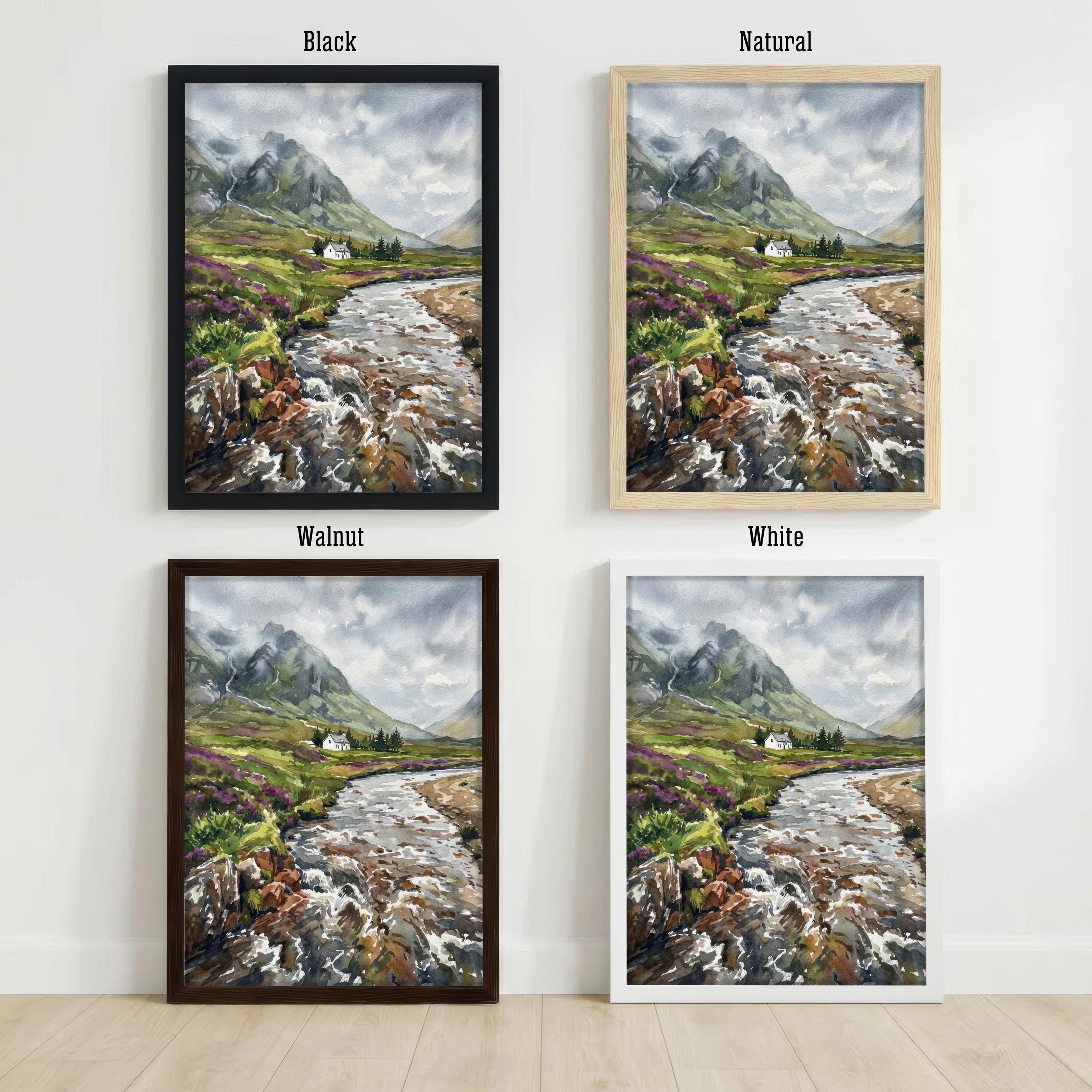 Glencoe Scotland Print: Watercolour Mountain Landscape Art