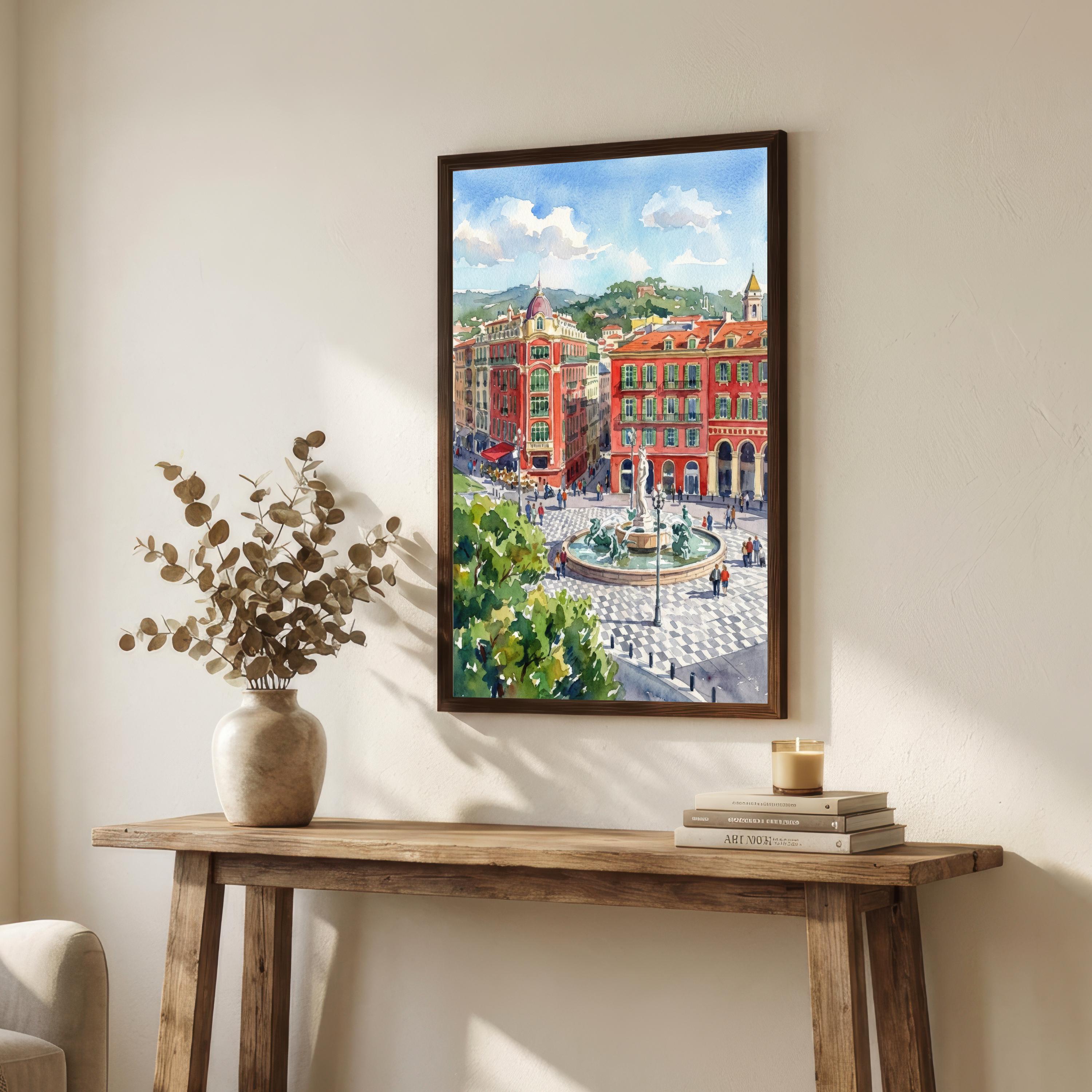 Nice France Watercolour Print: Coastal City Landscape Art