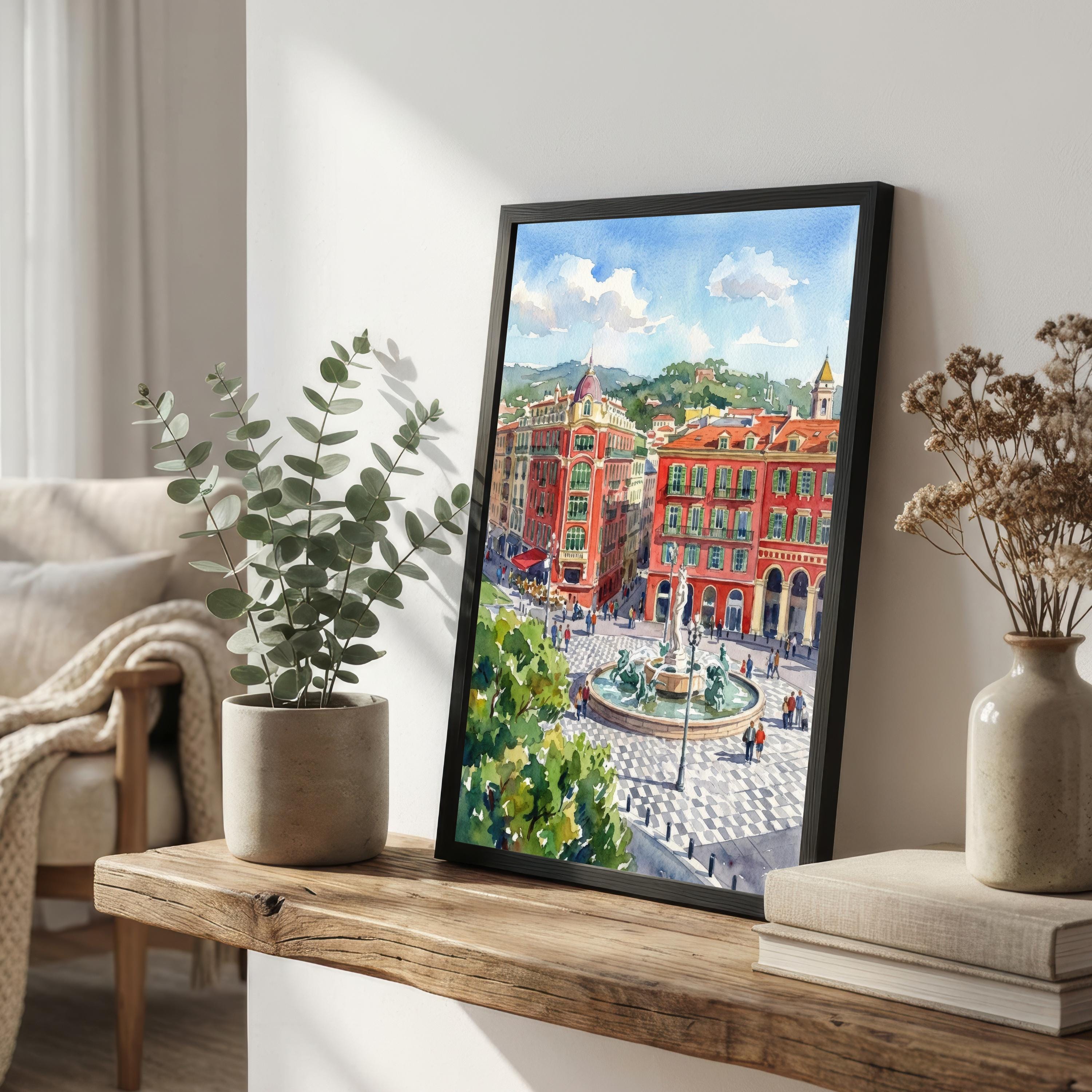 Nice France Watercolour Print: Coastal City Landscape Art