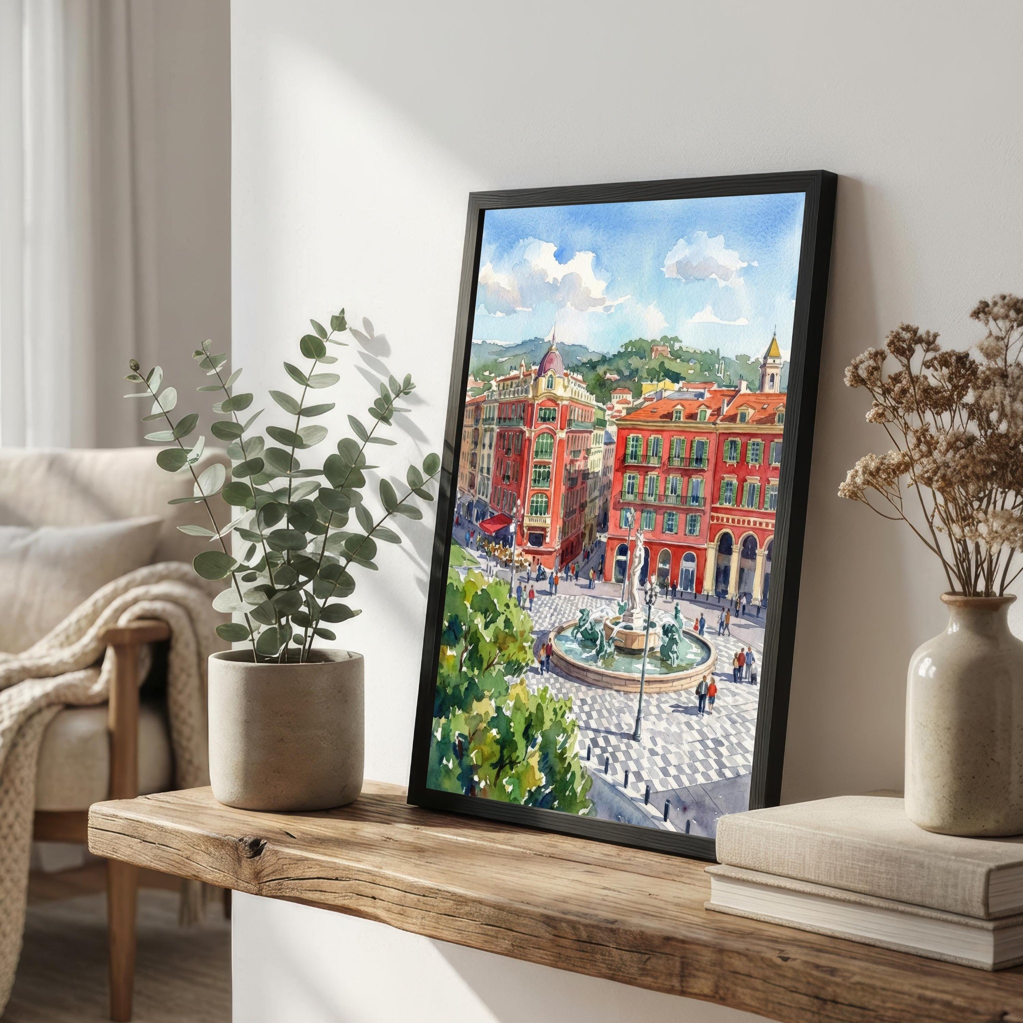Nice France Watercolour Print: Coastal City Landscape Art
