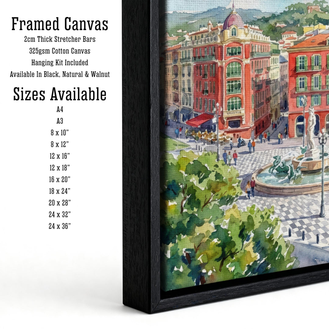 Nice France Watercolour Painting Poster Wall Art Coastal City Landscape Print Gift for Europe Travel Lovers and Fans of Scenic French