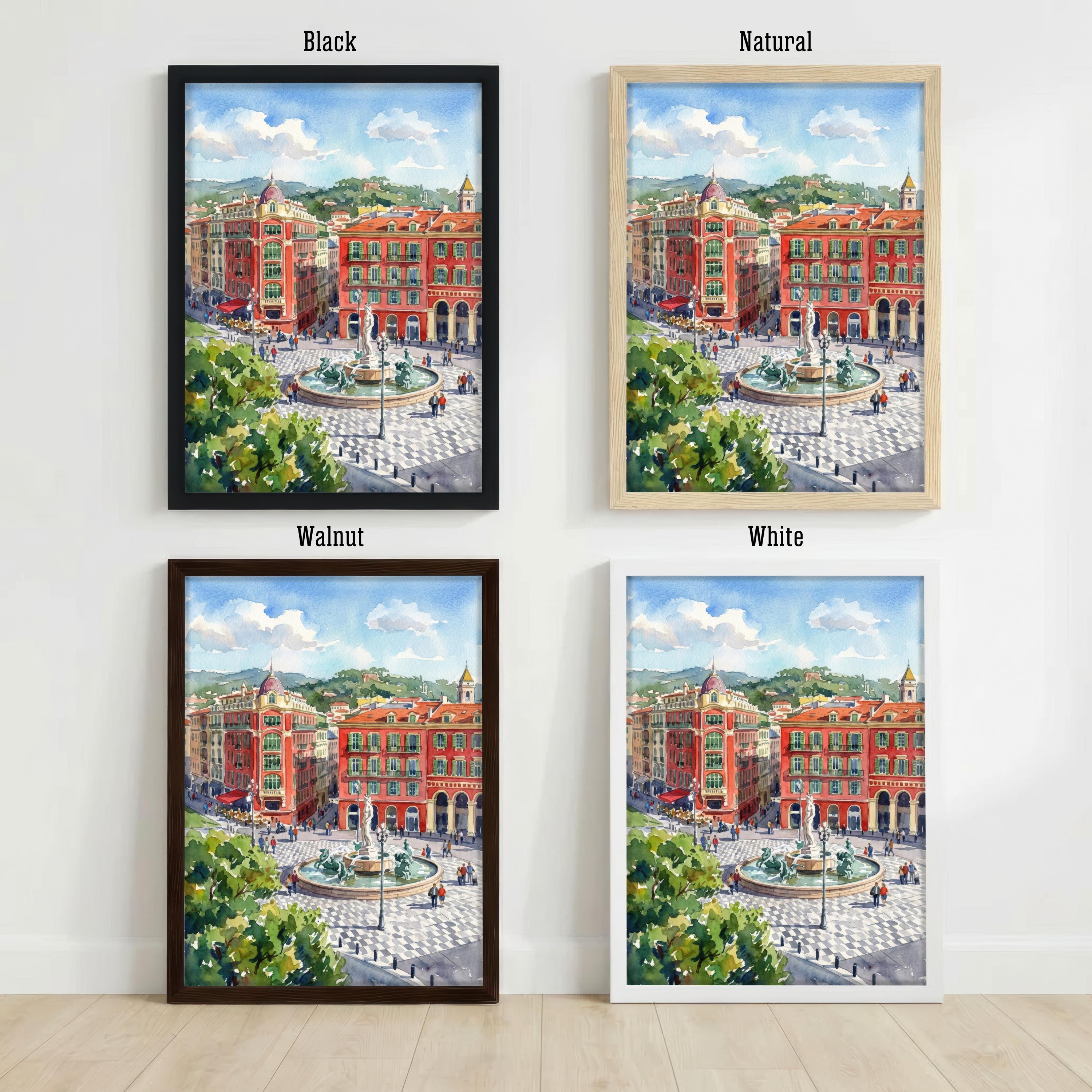 Nice France Watercolour Print: Coastal City Landscape Art