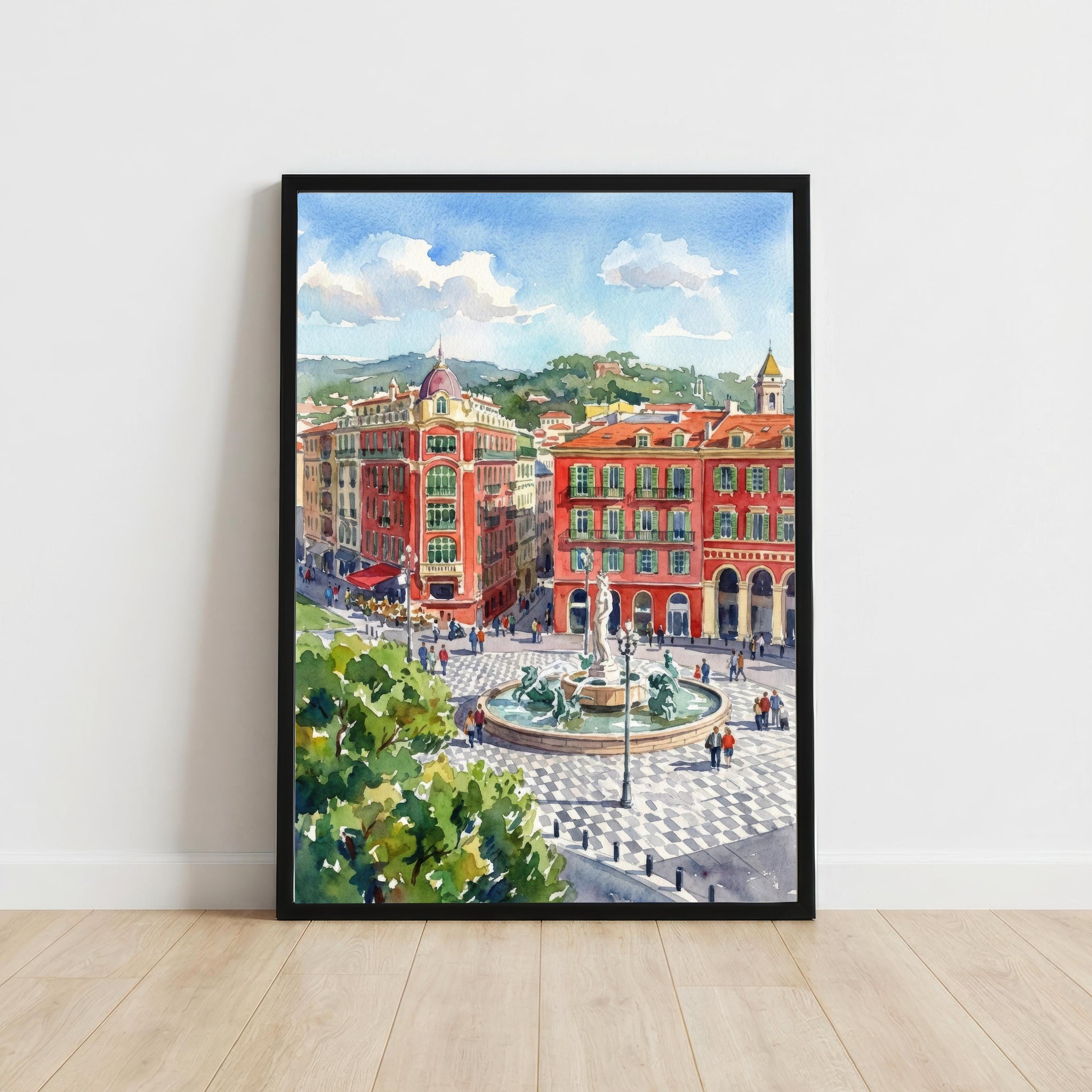 Nice France Watercolour Print: Coastal City Landscape Art