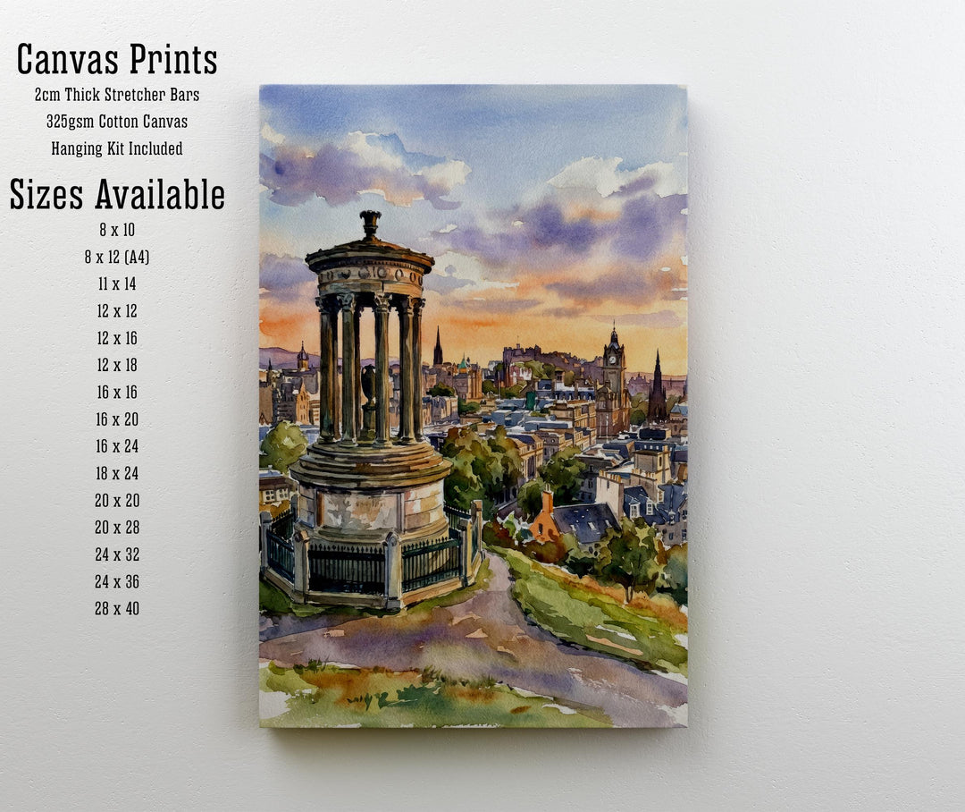 Edinburgh Watercolor Painting Poster Scotland Wall Art City Skyline Landscape Print Gift for UK Travel Lovers and Fans of Scenic Scottish