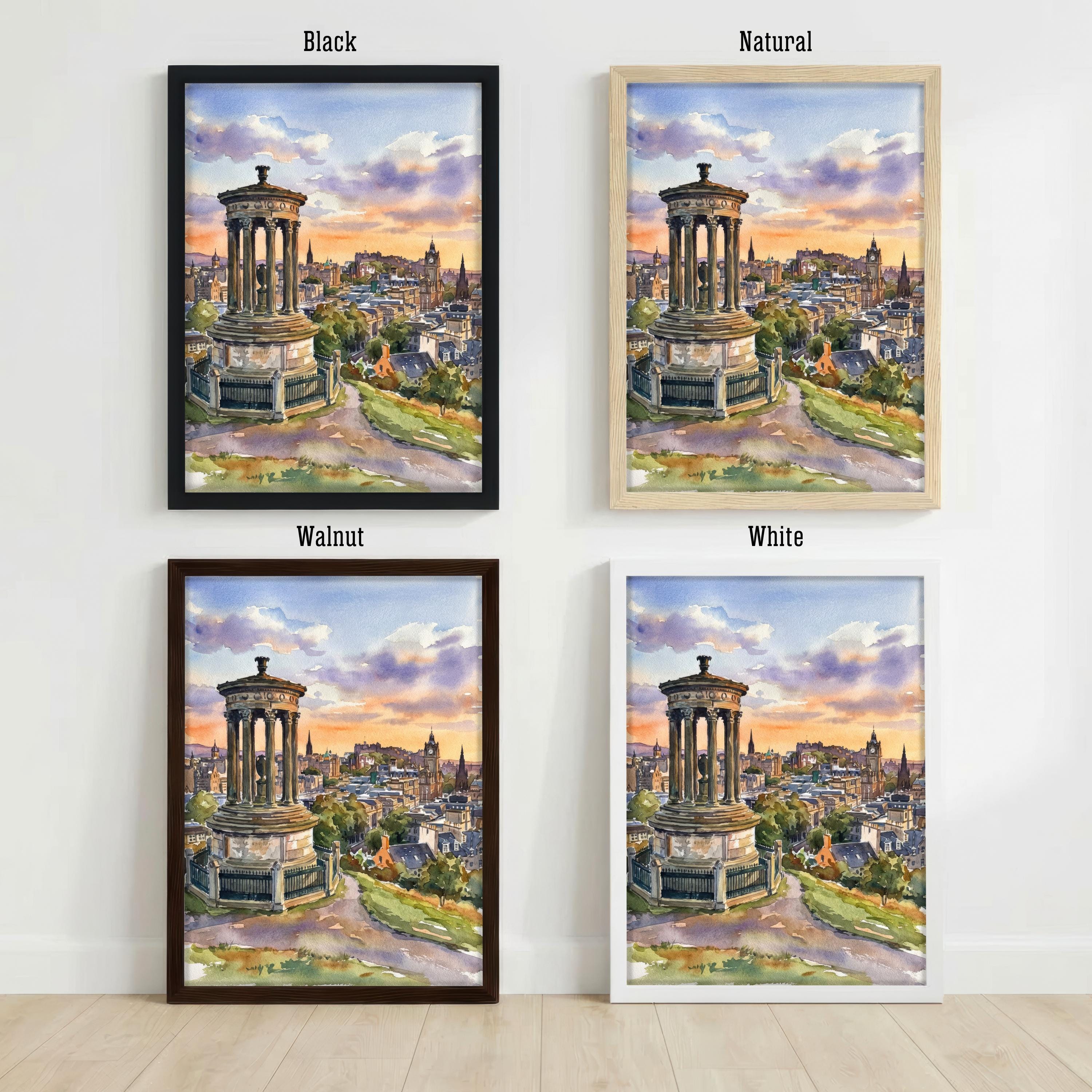 Edinburgh Watercolor Painting Poster Scotland Wall Art City Skyline Landscape Print Gift for UK Travel Lovers and Fans of Scenic Scottish