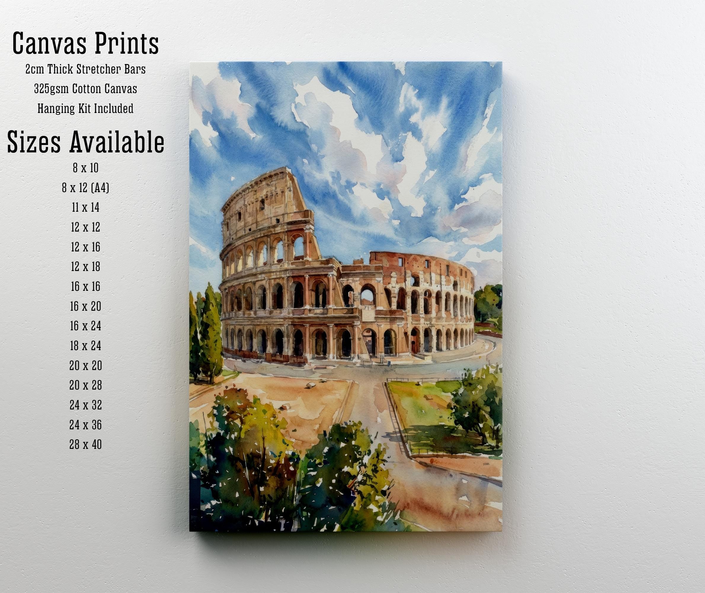 Rome Colosseum Watercolor Print, Italy Landmark Art