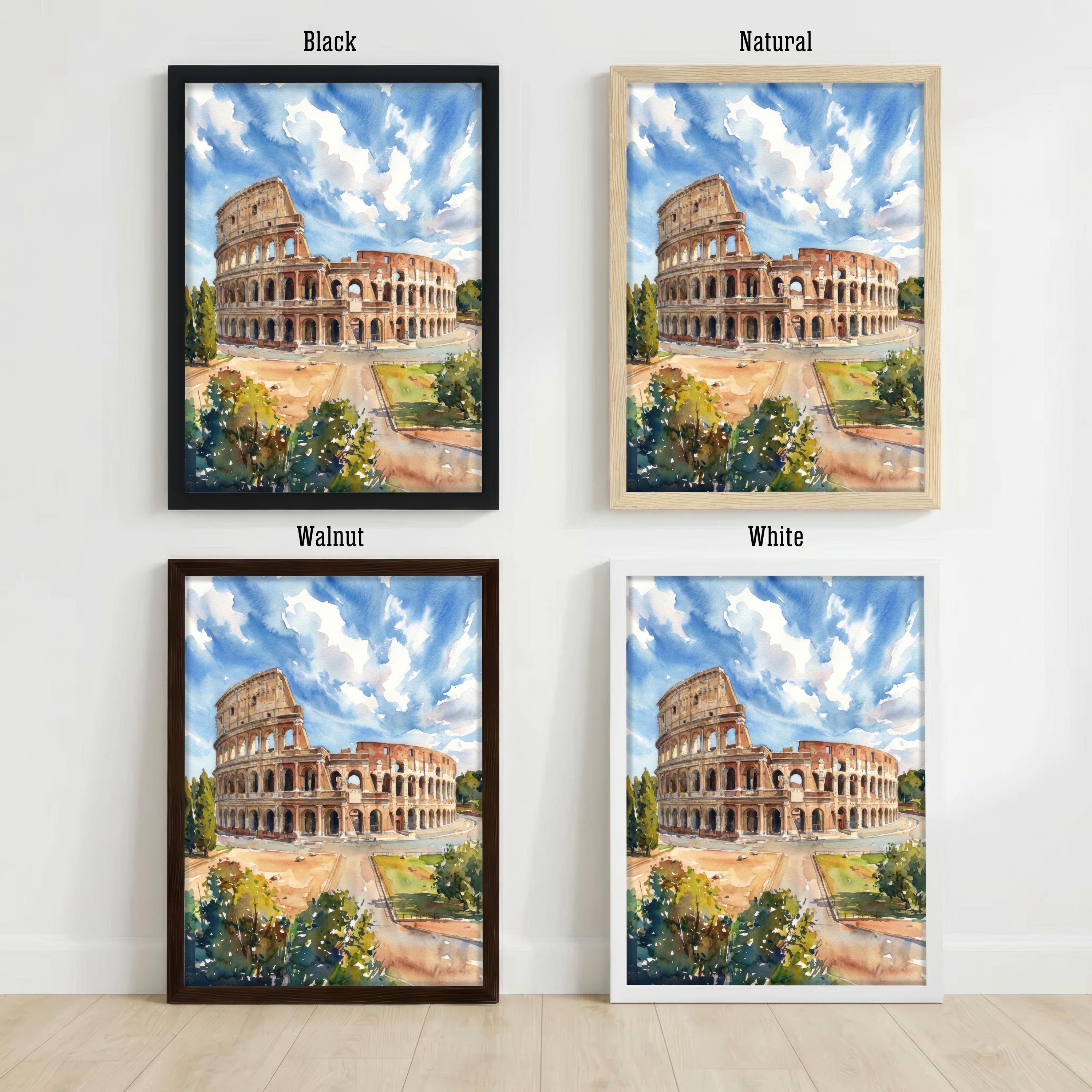 Rome Colosseum Watercolor Print, Italy Landmark Art